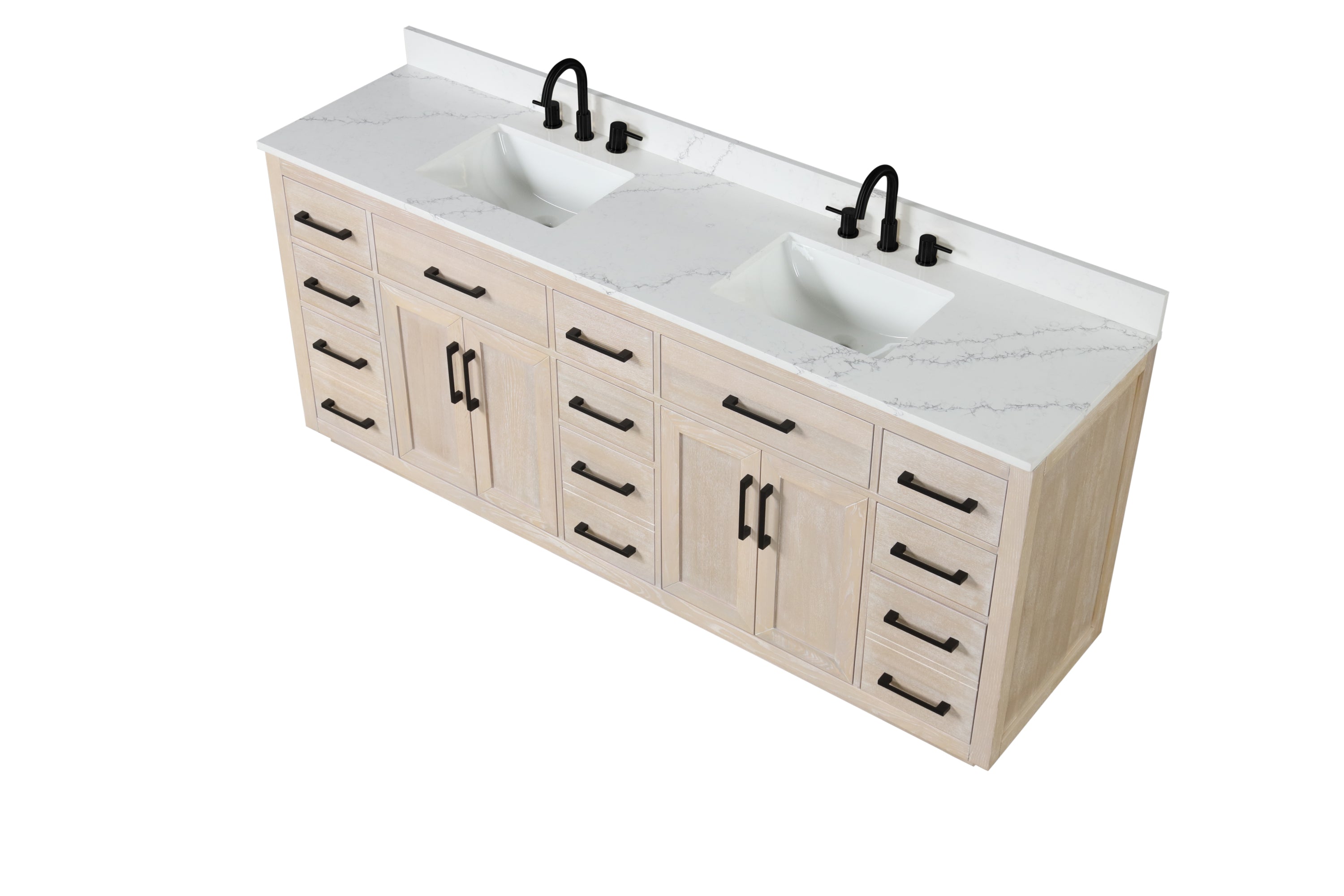 84" Bathroom Vanity with Double Sink, Modern Bathroom Vanity Set with Soft-Close Cabinet and 9 Drawers, Solid Wood Bathroom Storage Cabinet with Countertop and Backsplash, Milk Oak