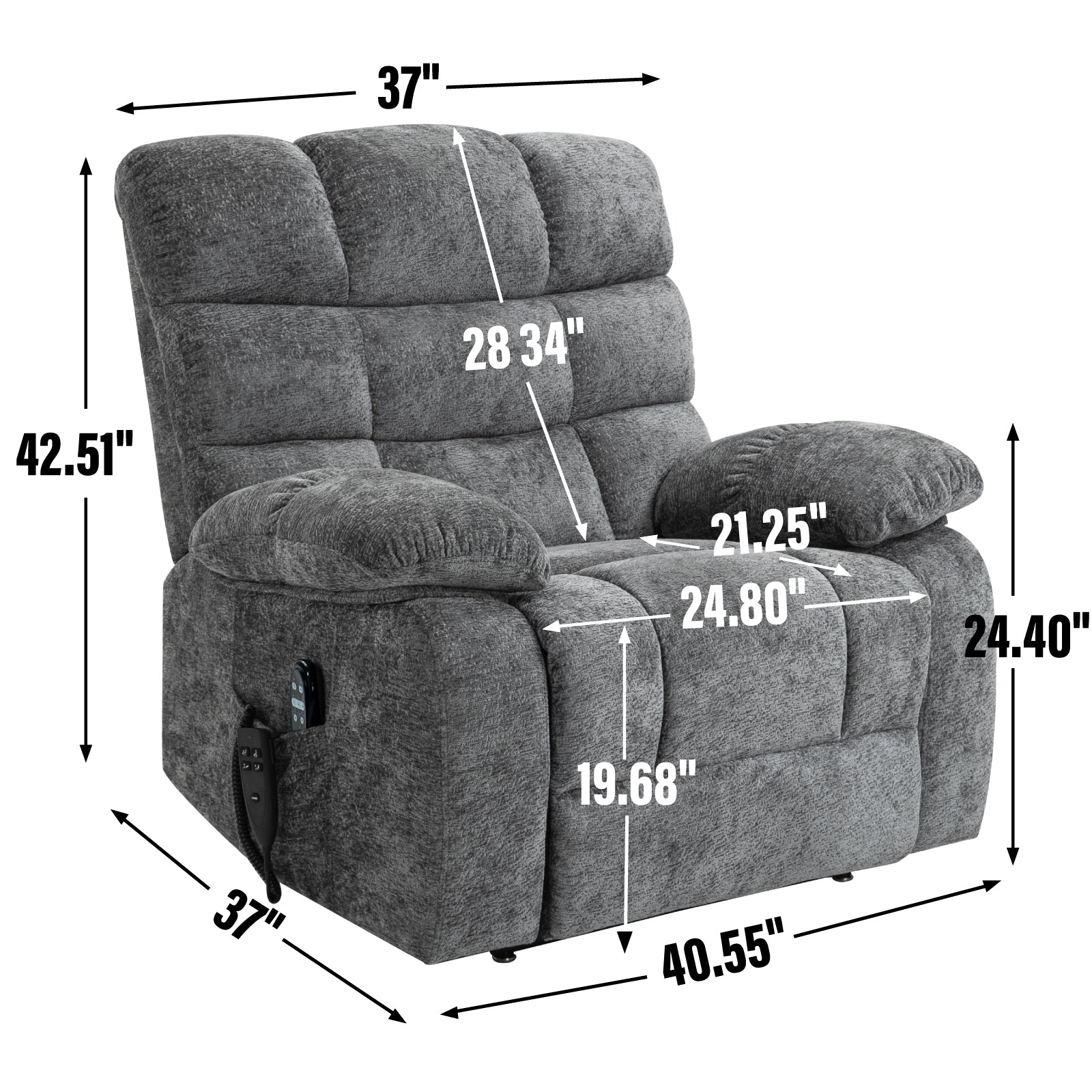 Lift Recliner Chair Heat Massage Dual Motor Infinite Position Up to 350 LBS Large Electric Power Lift Recliners with Power-Remote, Medium-firm and Heavy duty, Grey