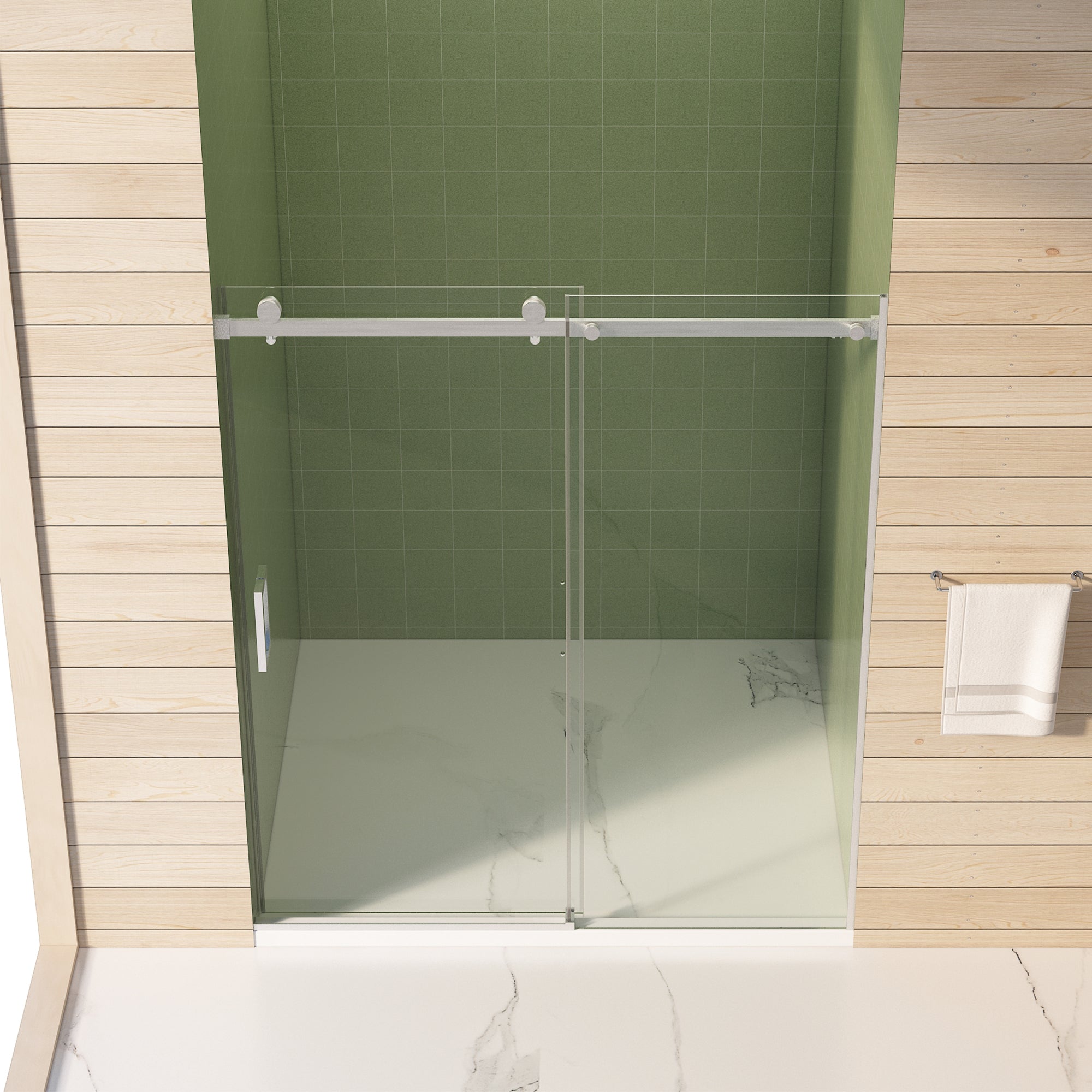 56"-60"W x 70"H Frameless Shower Door, Sliding Shower Door, with Premium 5/16"(8mm) Thick Tempered Glass Shower Enclosure,Double Side Easy Clean Coat,Brushed Nickel Finished With Buffer