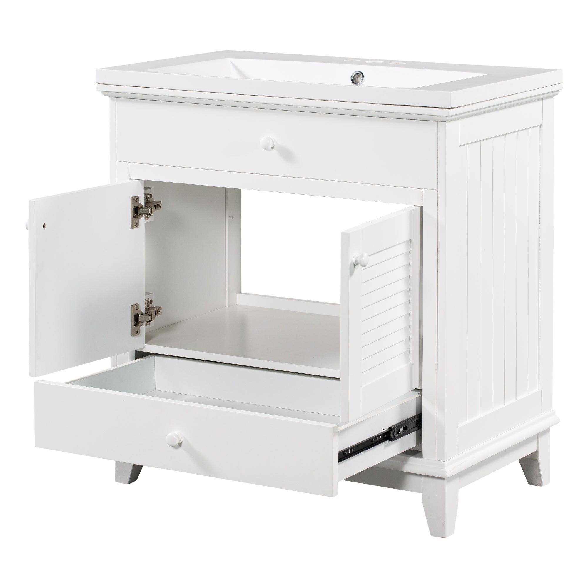 30" Bathroom Vanity with Sink, Bathroom Cabinet with Two Doors and One Drawer, White (OLD SKU: JL000005AAK)