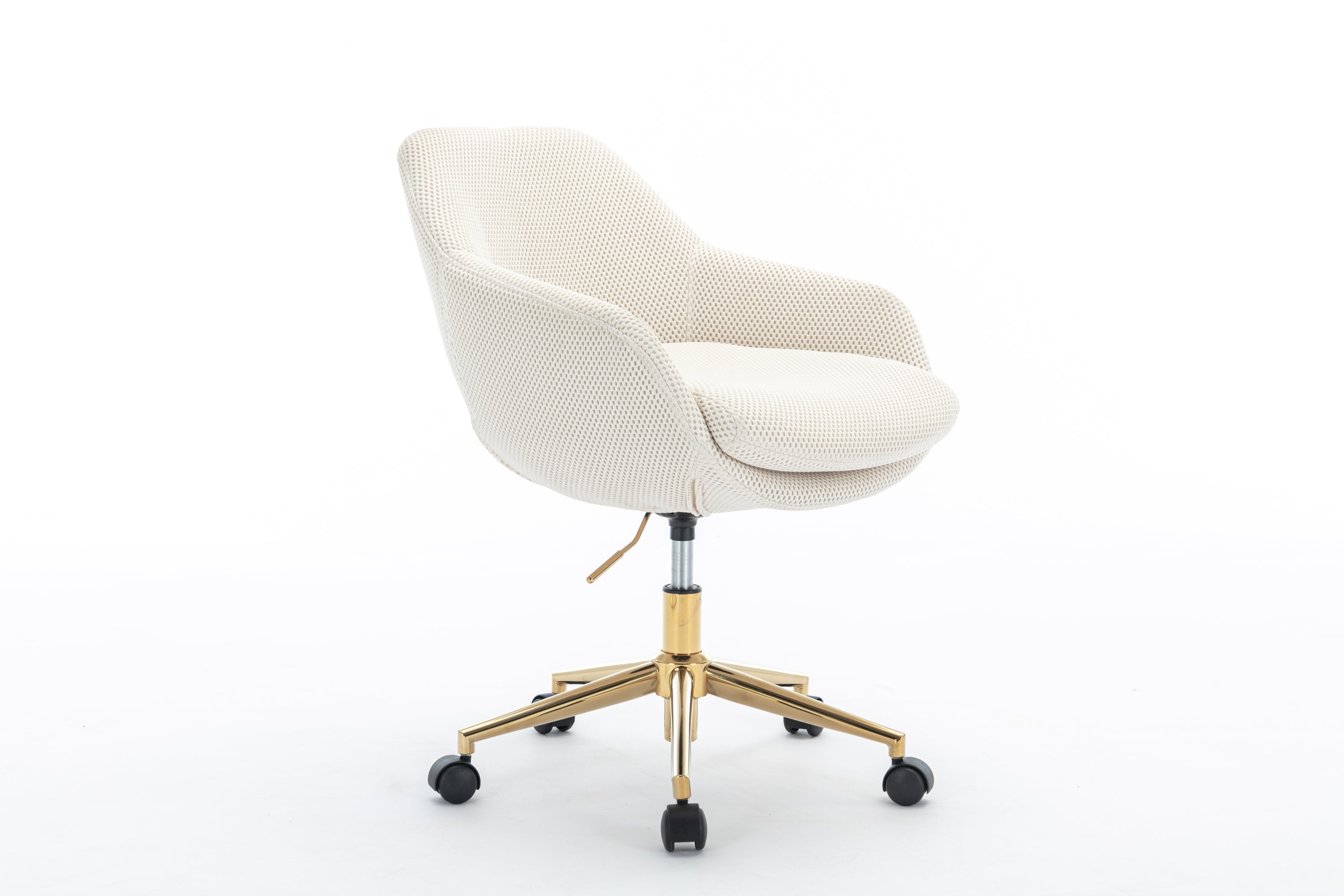 046-Mesh Fabric Home Office 360°Swivel Chair Adjustable Height With Gold Metal Base,Beige