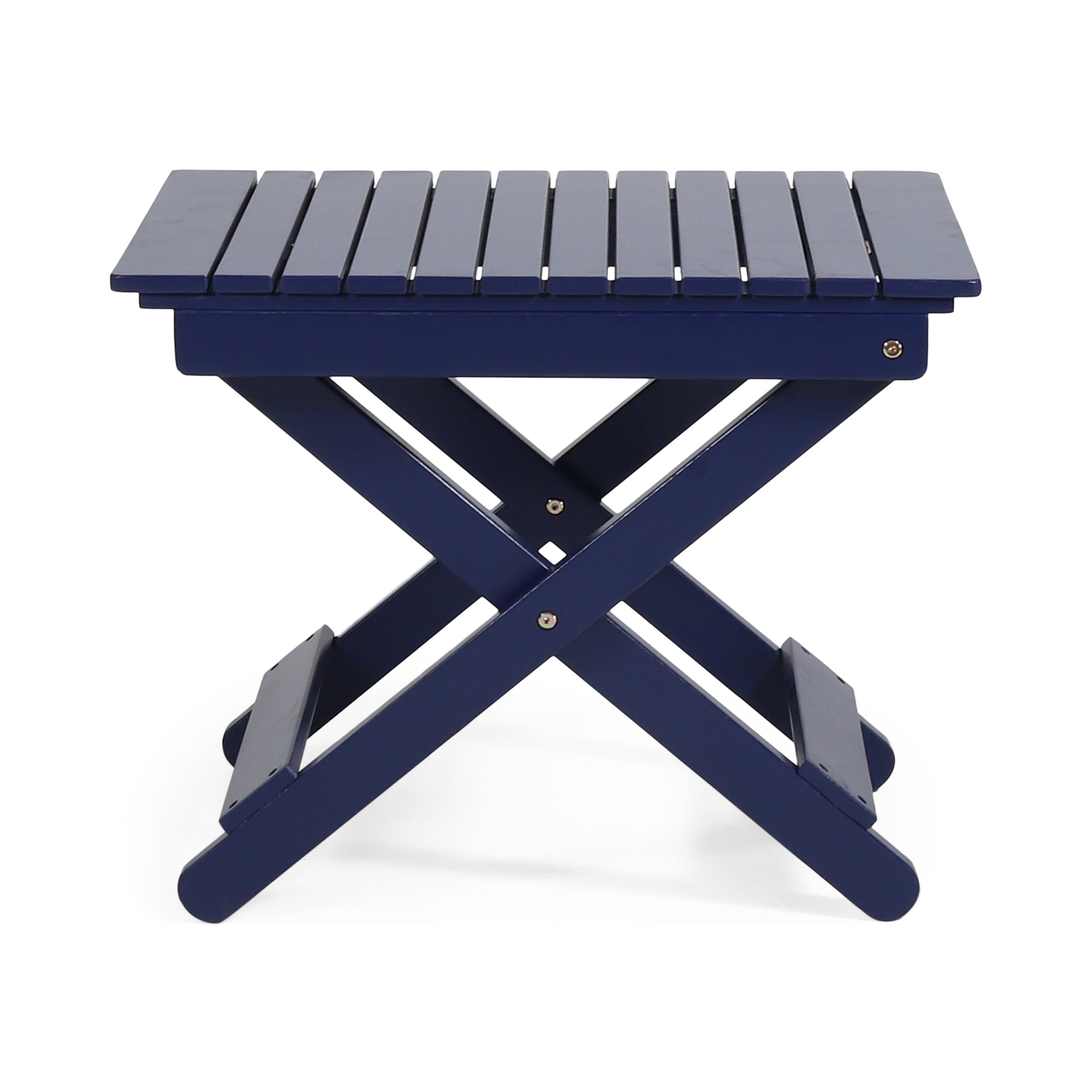 Outdoor Folding Wooden Side Table, Navy Blue, 15"D x 22.75"W x 18.25"H