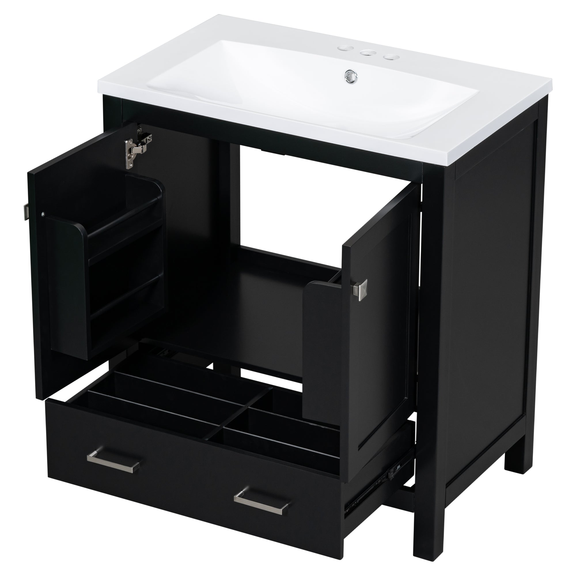 30" Black Bathroom Vanity with Single Sink, Combo Cabinet Undermount Sink, Bathroom Storage Cabinet with 2 Doors and a Drawer, Soft Closing, Multifunctional Storage, Solid Wood Frame