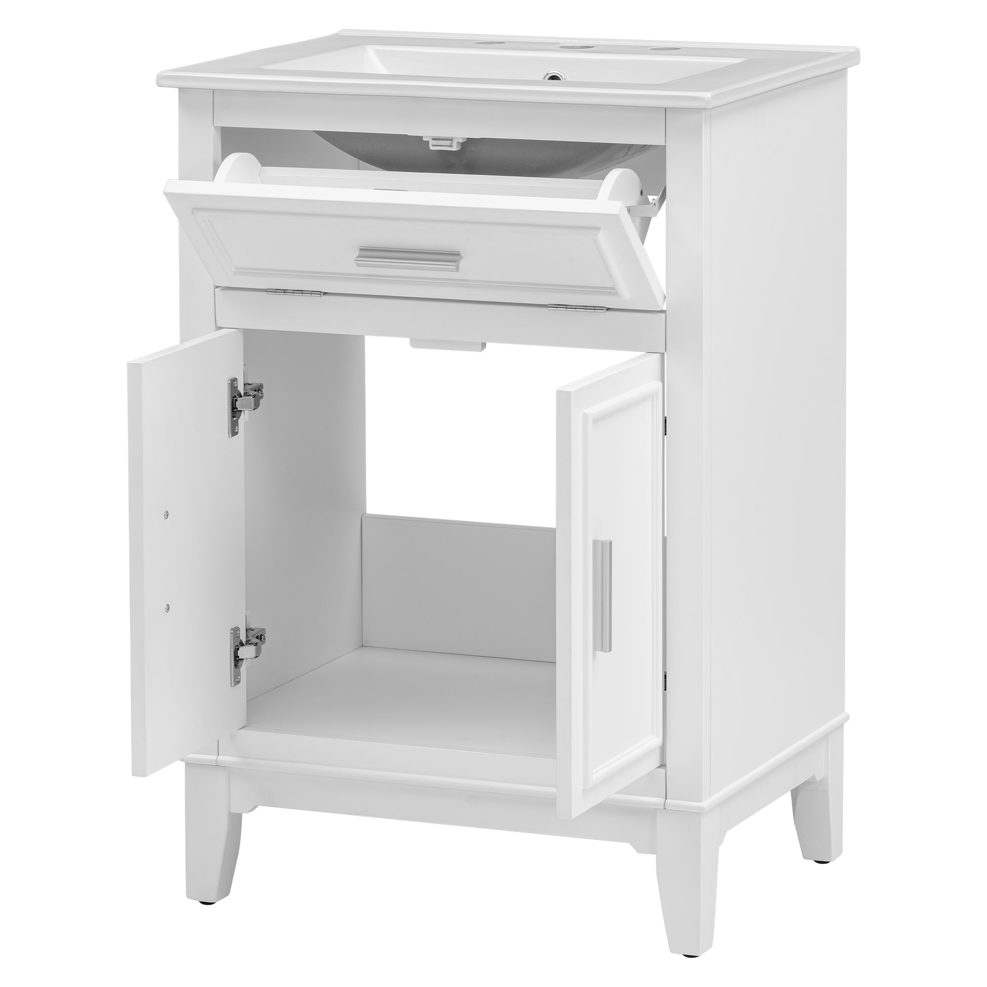 24" Bathroom Vanity with Sink, Bathroom Vanity Cabinet with One Flip Drawer and Doors, Solid Wood and MDF, White