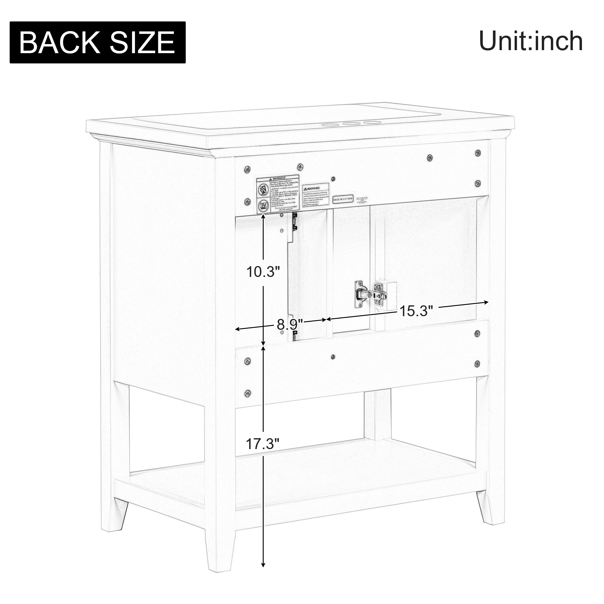 30" Bathroom Vanity with Ceramic Sink Top, Vanity Cabinet with Multi-Functional Drawer, Solid Wood Legs, White