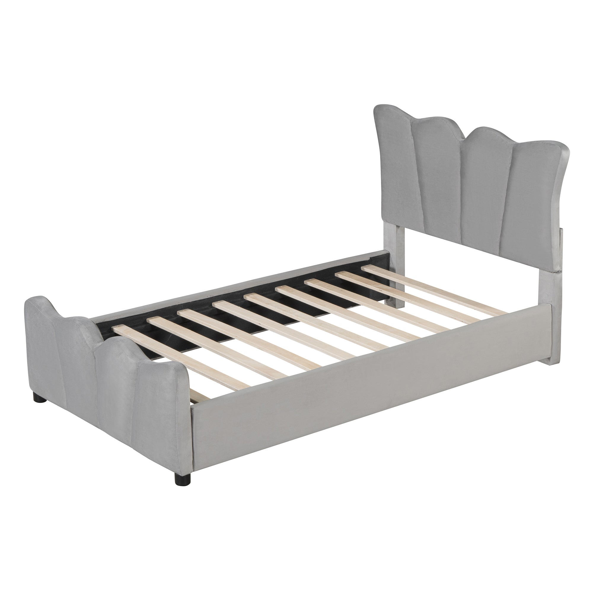 Twin Size Upholstered Platform Bed Velvet Upholstered Bed, Gray