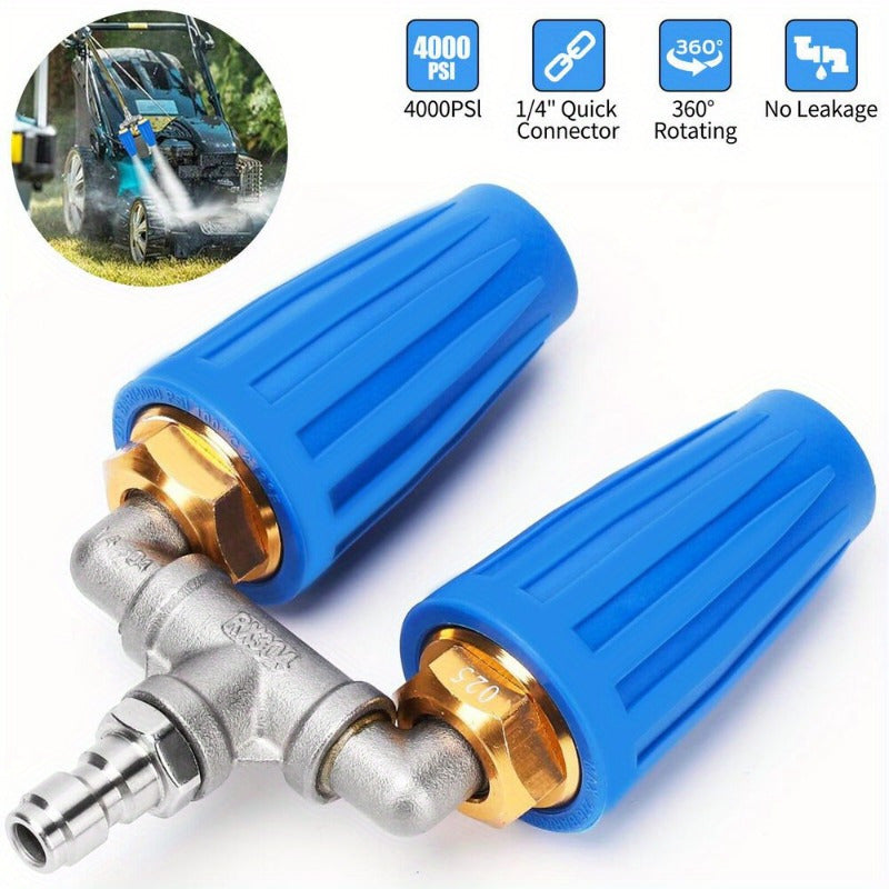 360° Rotating Pressure Washer Dual Turbo Nozzle 1/4" Quick Connector 2.5 Orifice