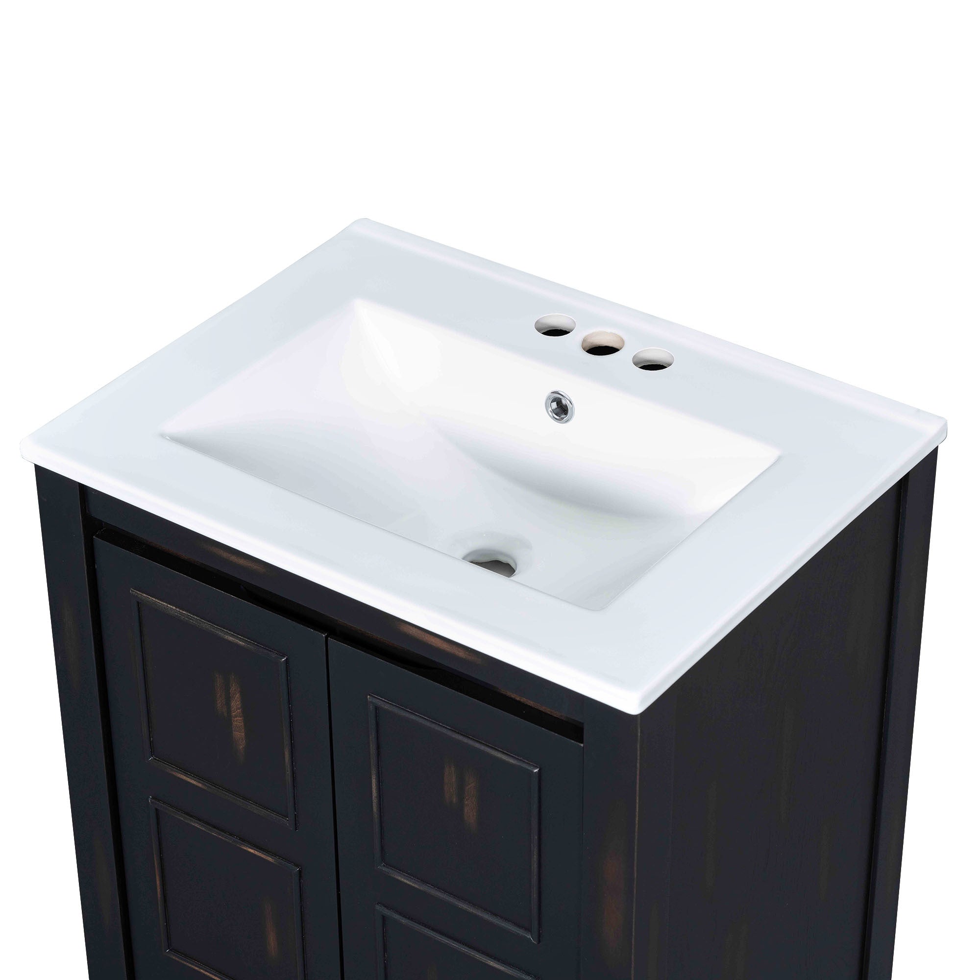 24x18x34 Inches Vintage Style Small Bathroom Vanity Combo with Ceramic Sink, 2 Soft-close Doors