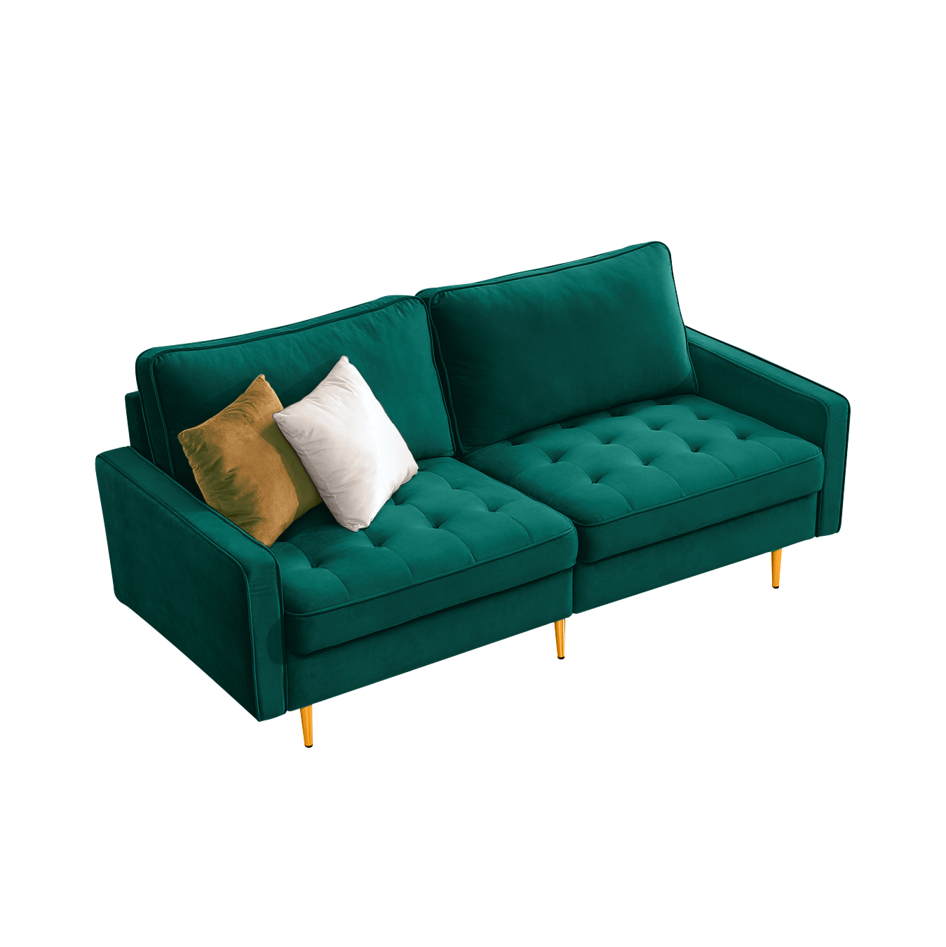 [VIDEO provided] 70'' Modern button tufted sofa with 2 throw pillows for living room,Emerald