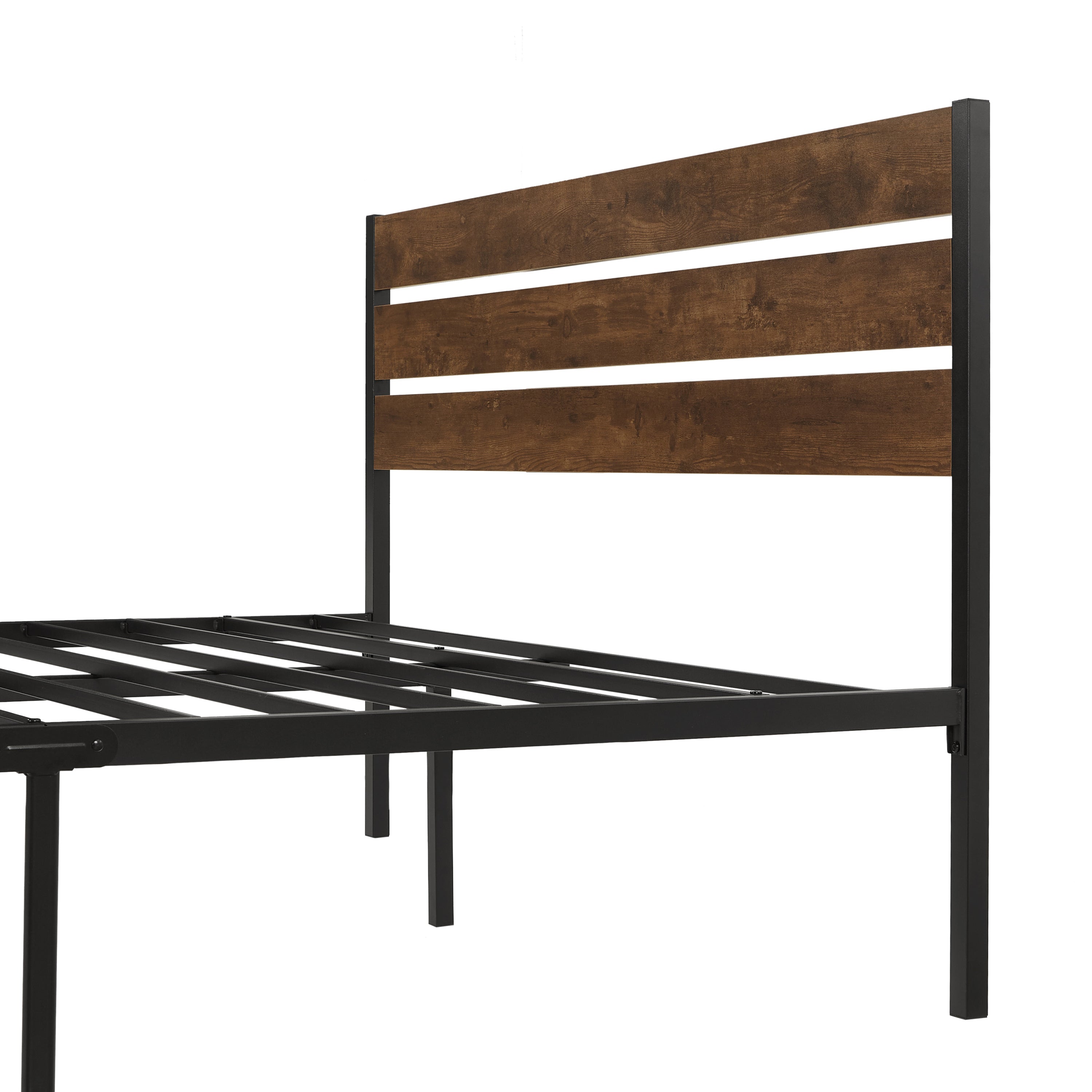 Twin Size Bed Frame with Wood Headboard, Metal Frame with Strong Slats, Noise Free,No Box Spring Needed-Brown