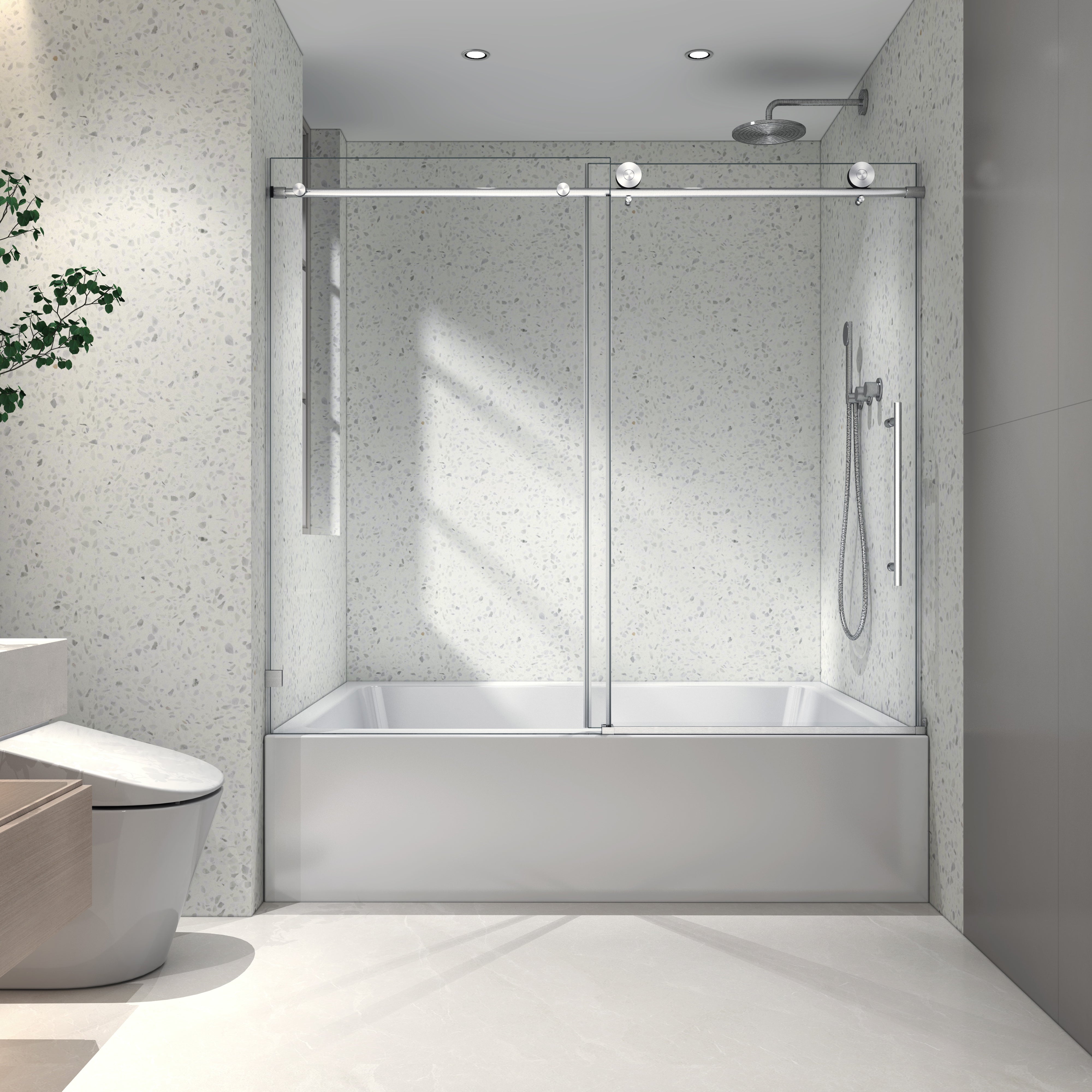 Soft-close bypass shower door detail view 3