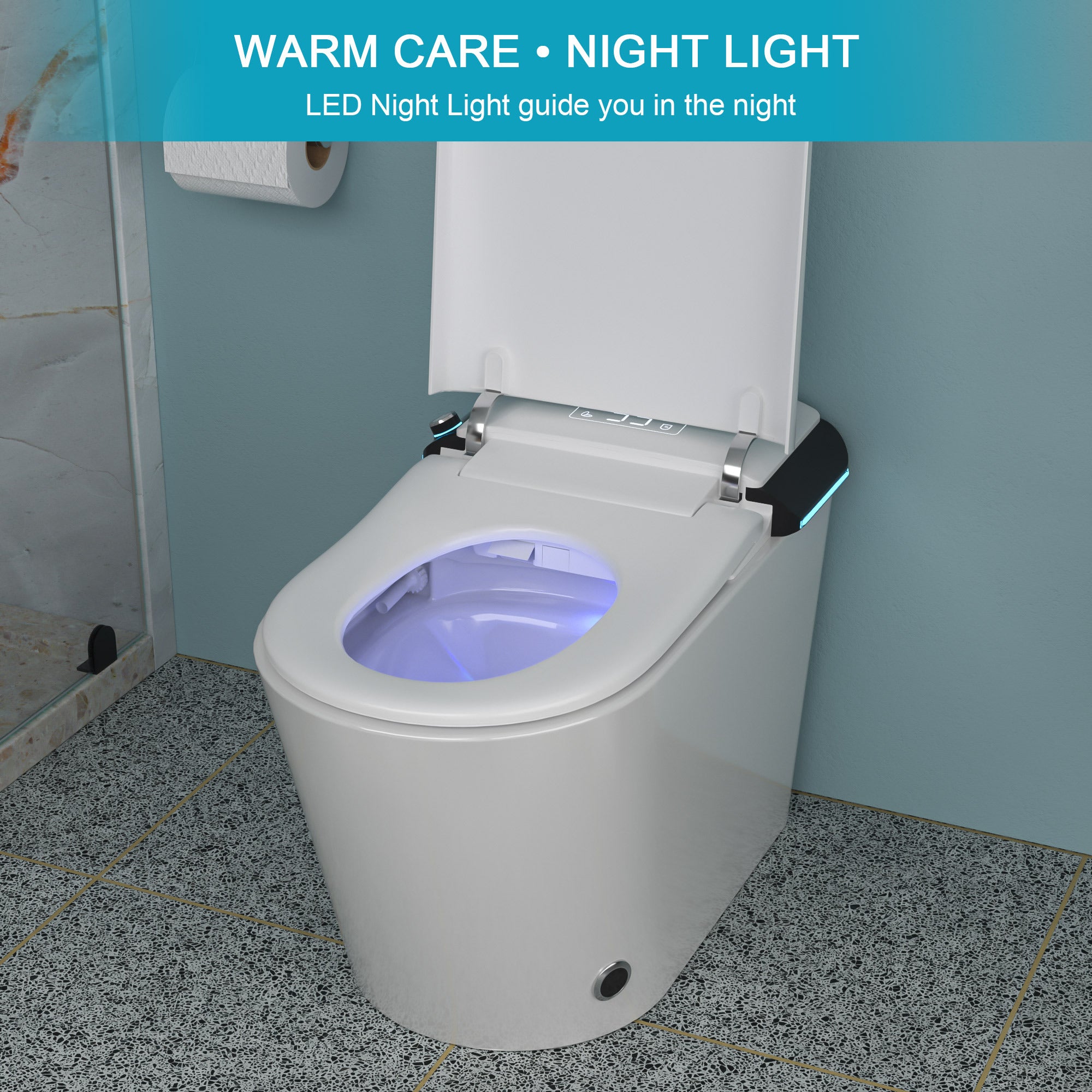 Smart Toilet with Bidet Built in, Auto Open & Close, Elongated Heated seat, Foot Sensor Flush, LED Display, Warm Water Wash, Dryer, Night Light