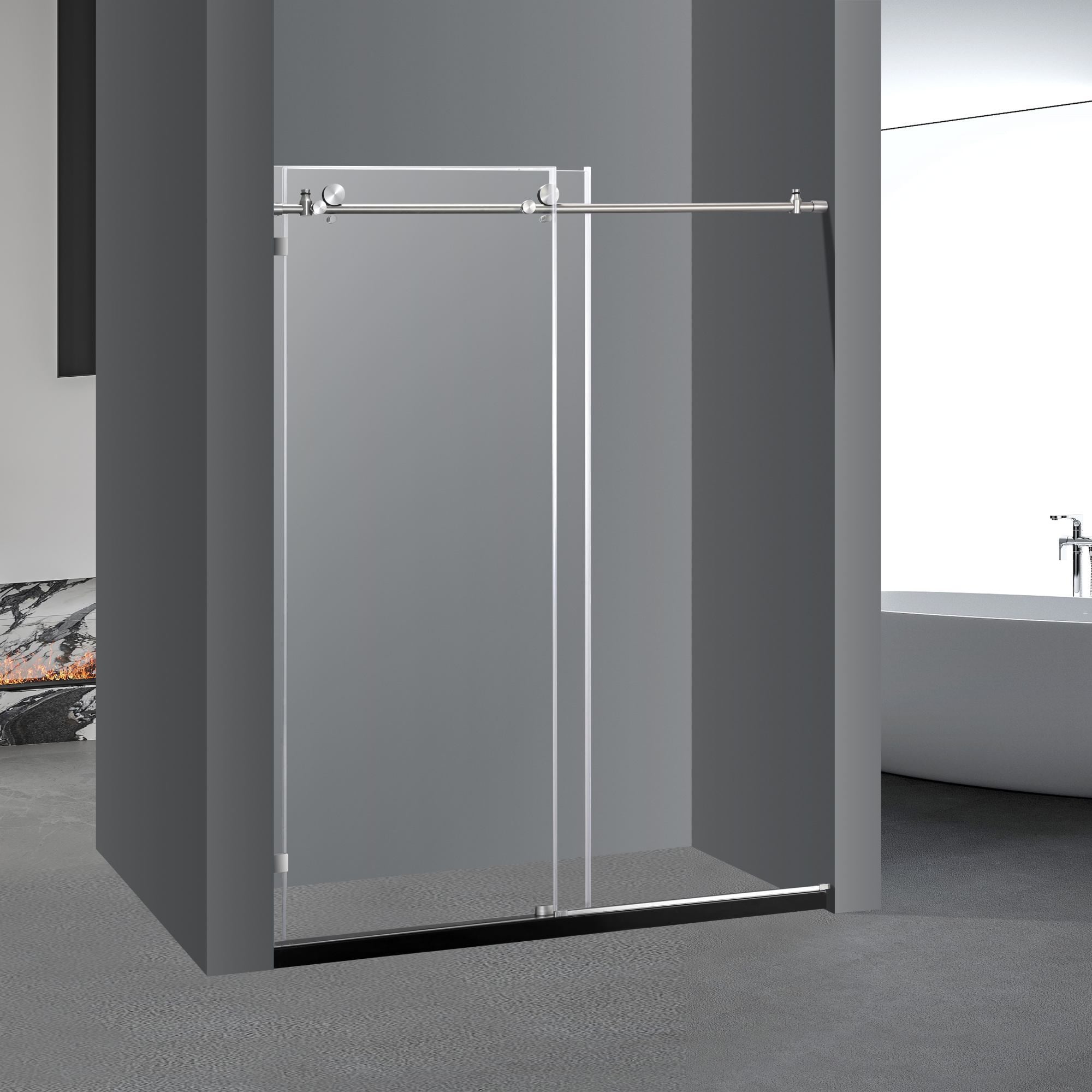 Spare Parts - Frameless Shower Doors 60" W x 76"H with 3/8"(10mm) Clear Tempered Glass, Brushed Nicel Finish