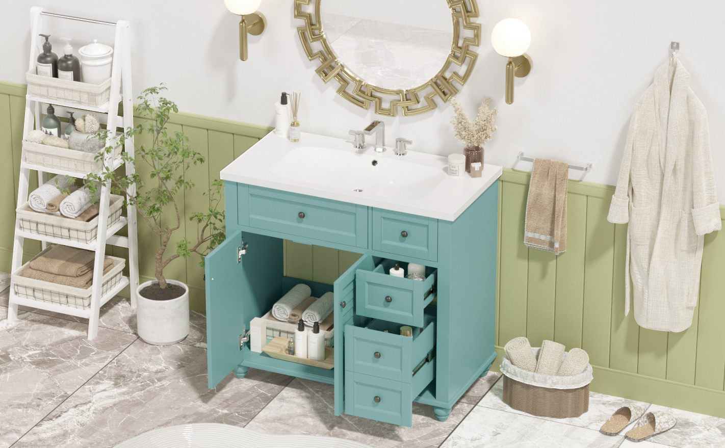 36'' Bathroom Vanity with Undermount Sink,Free Standing Vanity Set with 2 Drawers& Soft Closing Doors,Solid Wood Frame Bathroom Storage Cabinet