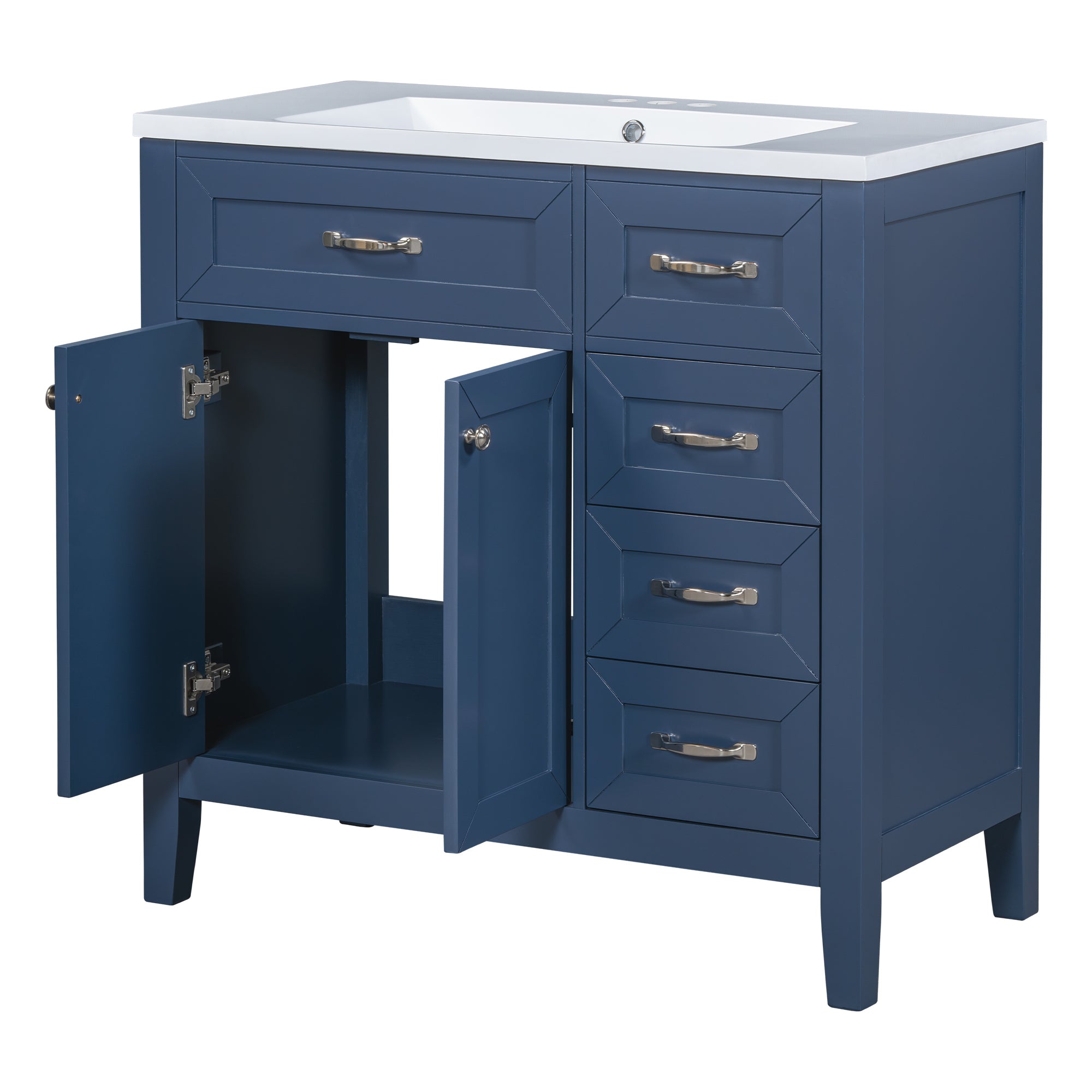 36" Bathroom Vanity with Sink Combo, Blue Bathroom Cabinet with Drawers, Solid Frame and MDF Board