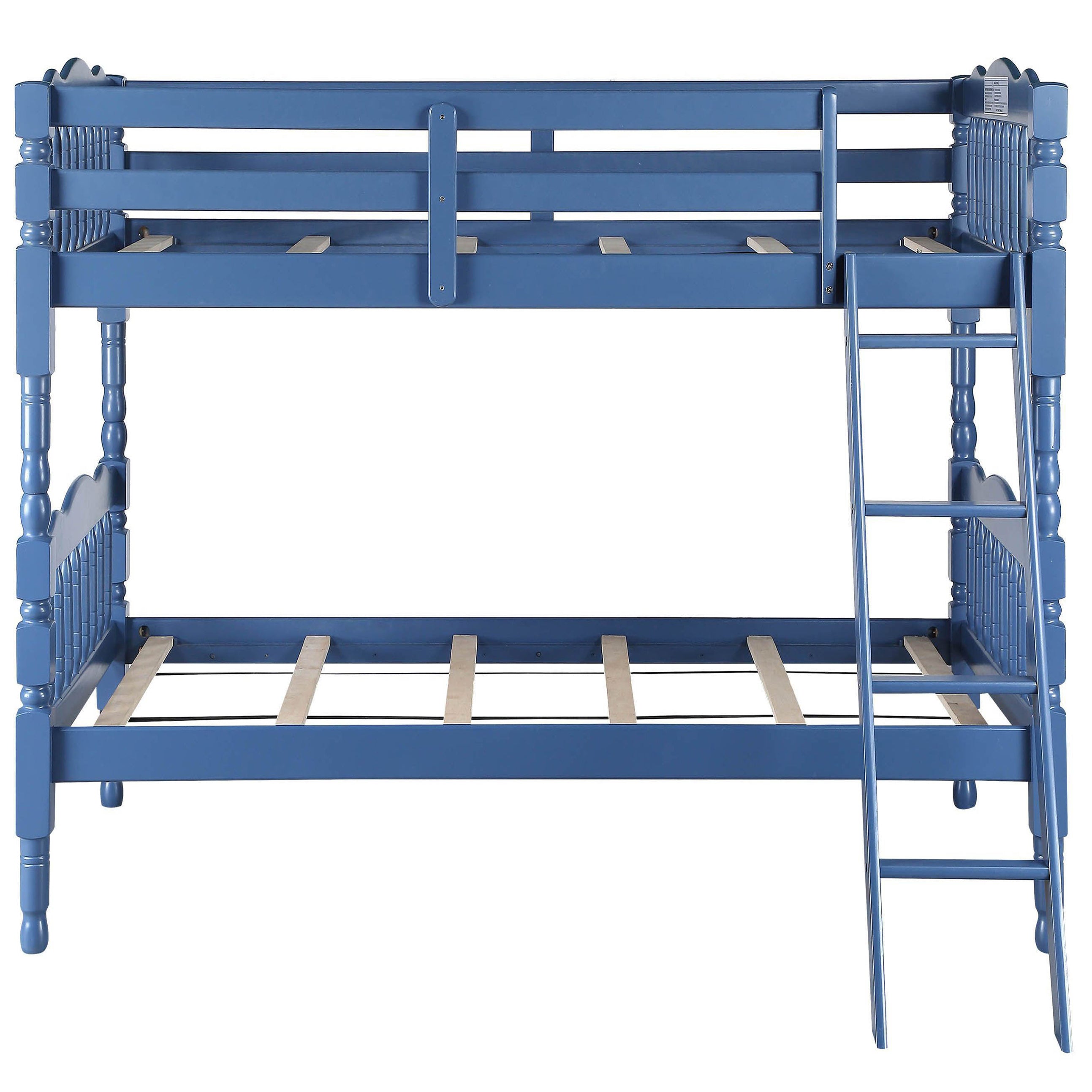 Blue Twin Over Twin Bunk Bed with Built-in Ladder