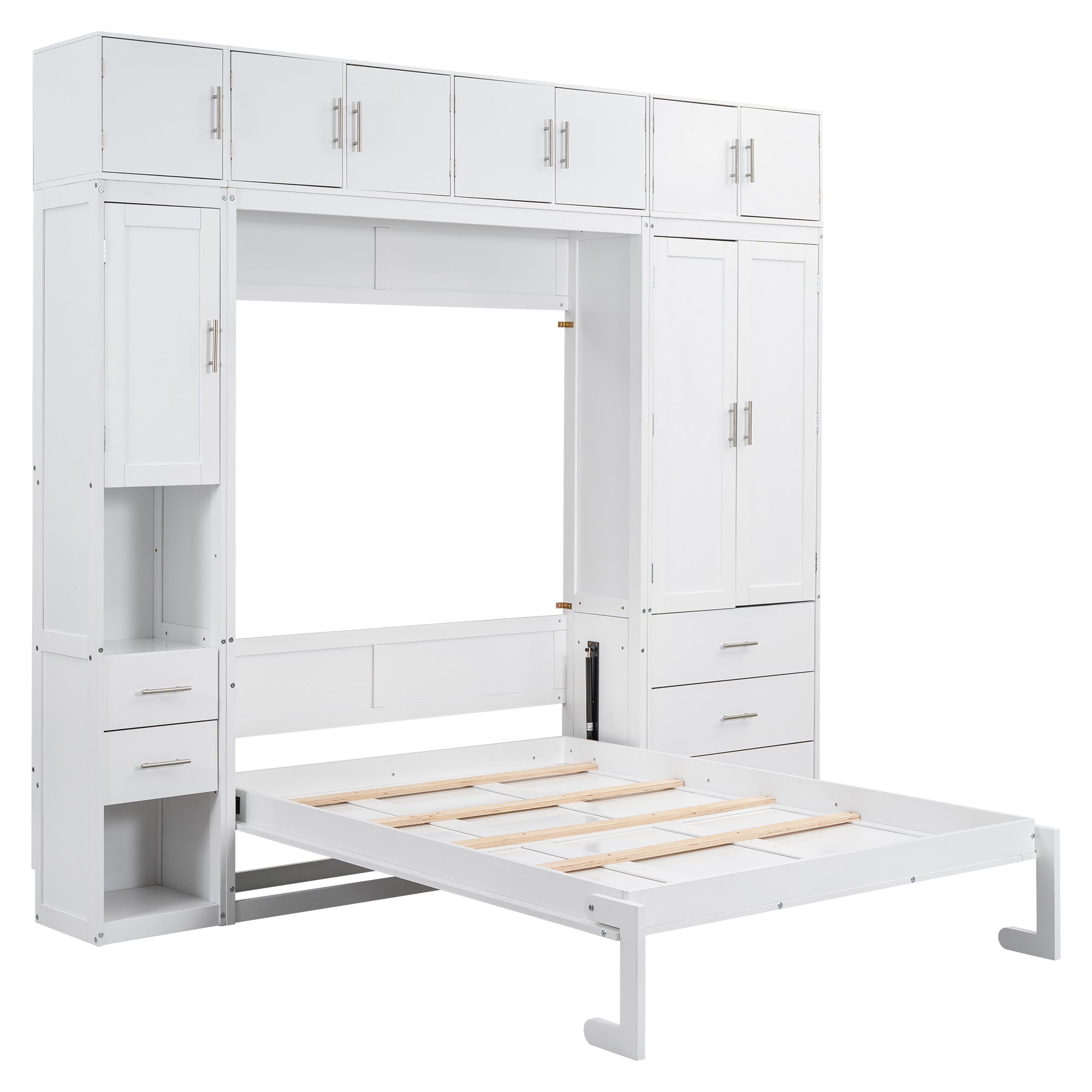 Full Size Murphy Bed with Lockers and Wardrobes, With installation video, White