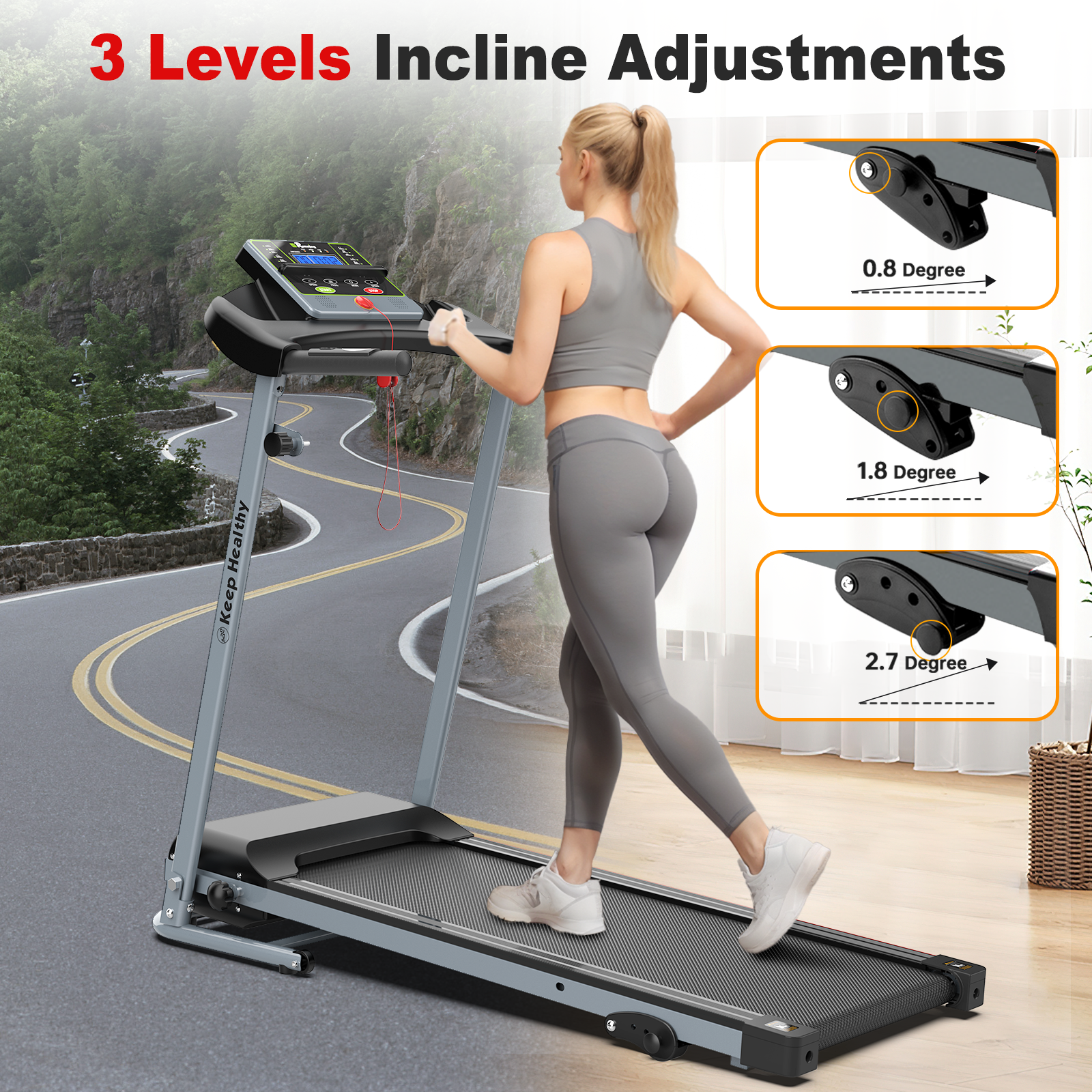 Folding Treadmill with Incline 2.5HP 12KM/H Electric Treadmill for Home Foldable, Bluetooth Music Cup Holder Heart Rate Sensor Walking Running Machine for Indoor Home Gym Exercise Fitness