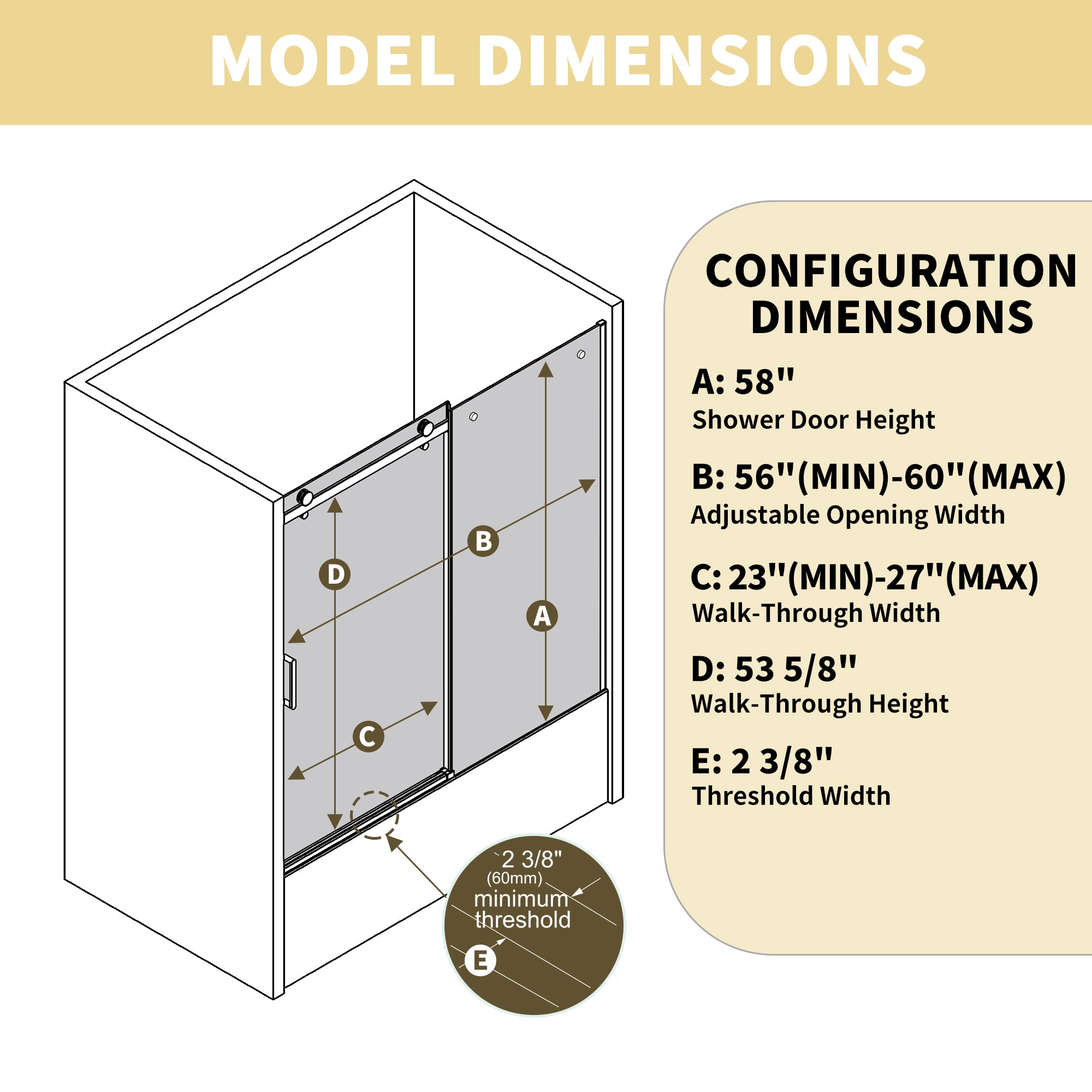 56-60 x 58 in Semi-Frameless Sliding Bathtub Door - 56-60 x 58 in / Matte Black view 6