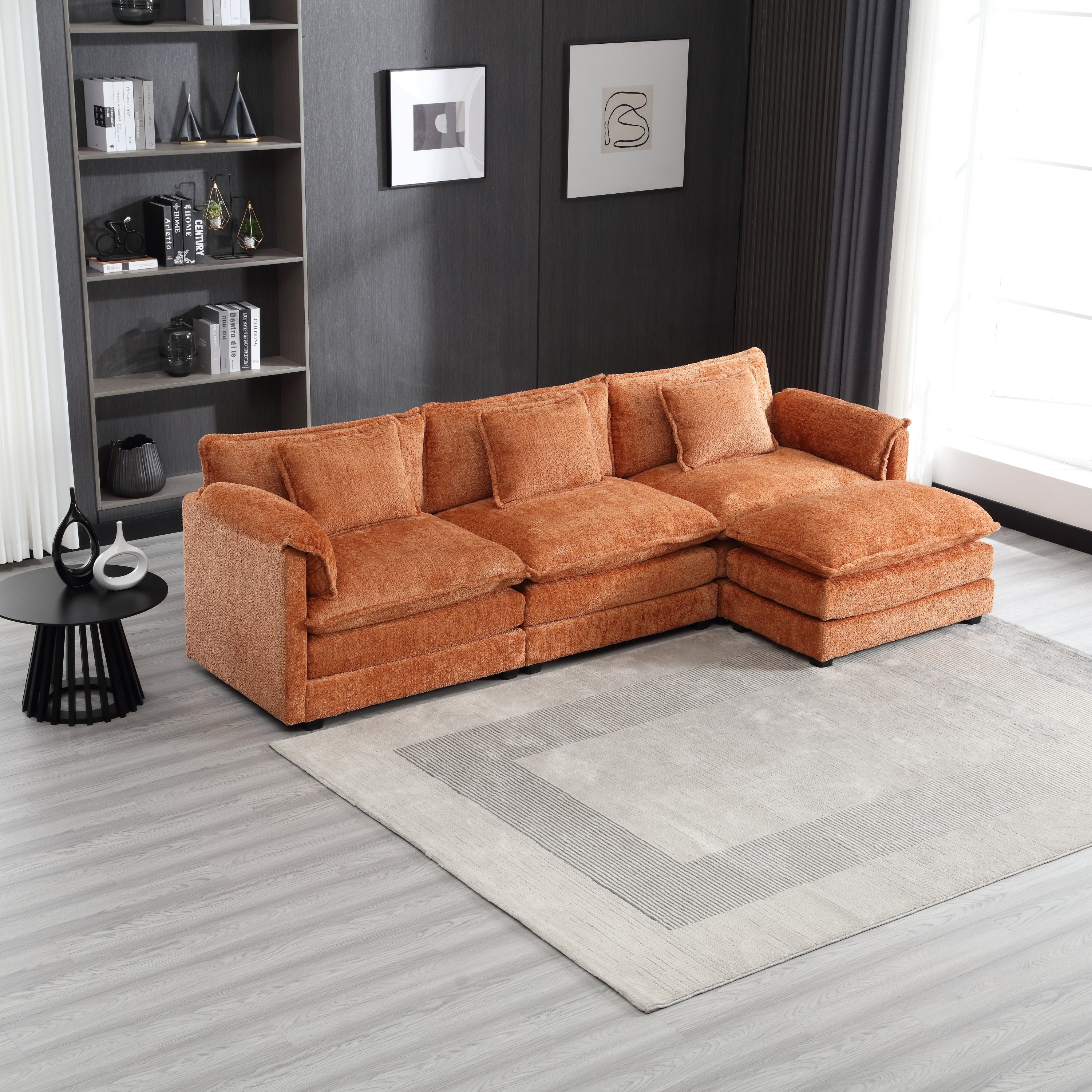 Modern Large boucle Fabric L-Shape Sectional Chenille fabric, movable pedals, detachable armrests, oversized three-seat Sofa