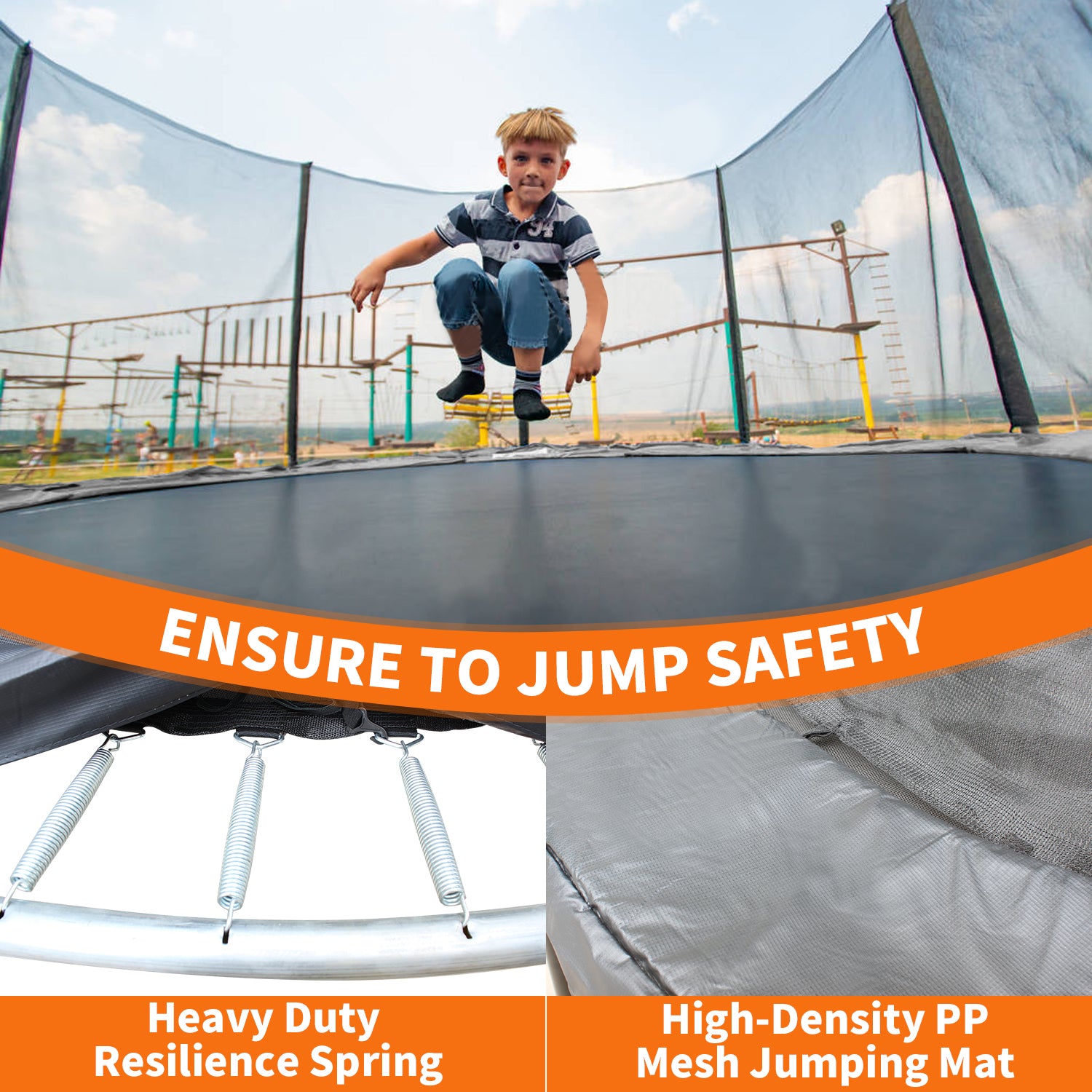 12FT Trampoline with Safety Enclosure Net, Outdoor Trampoline with Heavy Duty Jumping Mat and Spring Cover Padding for Kids and Adults