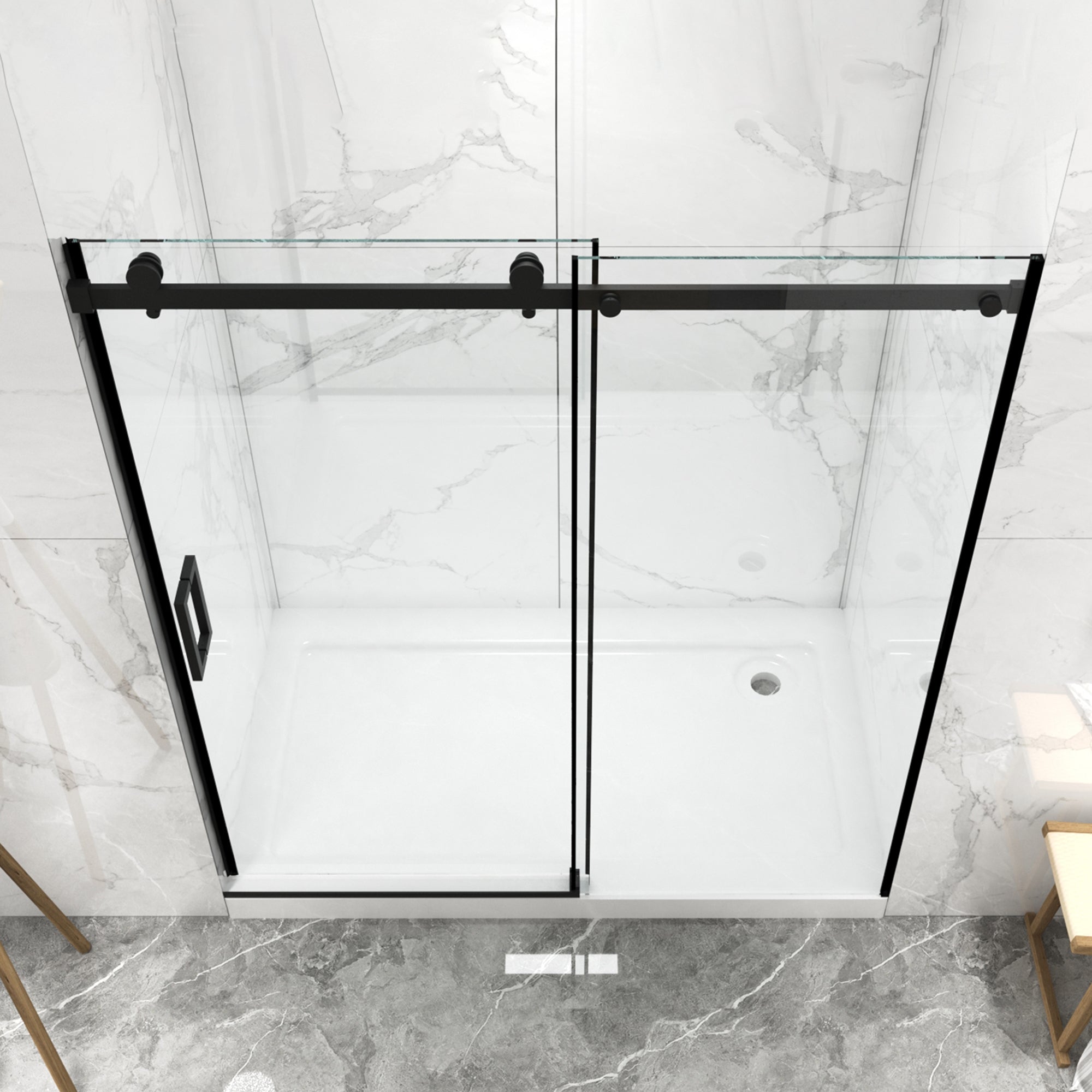 56"-60"W x 70"H Frameless Shower Door, Sliding Shower Door, with Premium 5/16"(8mm) Thick Tempered Glass Shower Enclosure,Double Side Easy Clean Coat,Matte Black Finished With Buffer