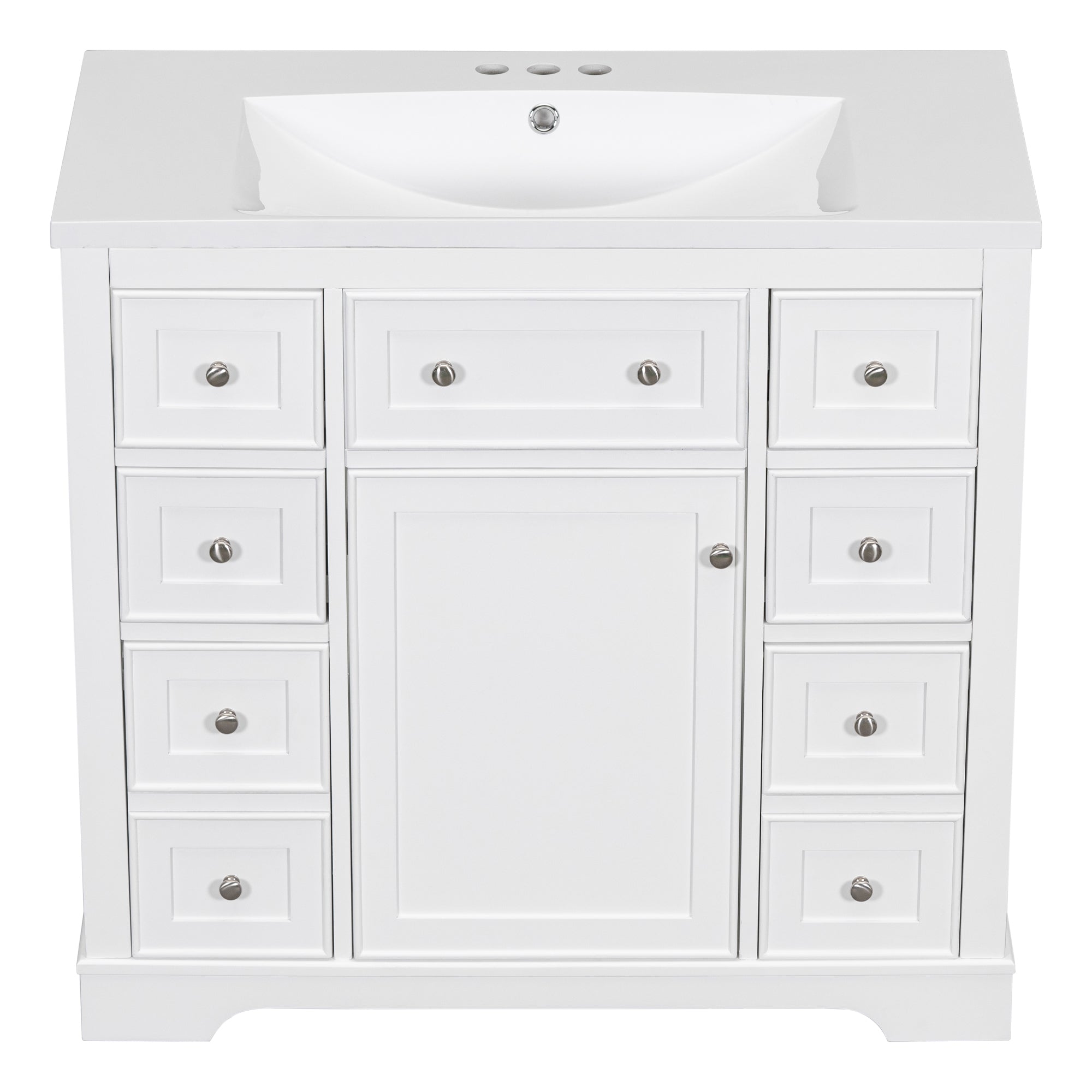 36" Bathroom Vanity with Sink Combo, One Cabinet and Six Drawers, Solid Wood and MDF Board, White