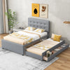 Full Size Upholstered Platform Bed with Pull-out Twin Size Trundle and 3 Drawers, Gray