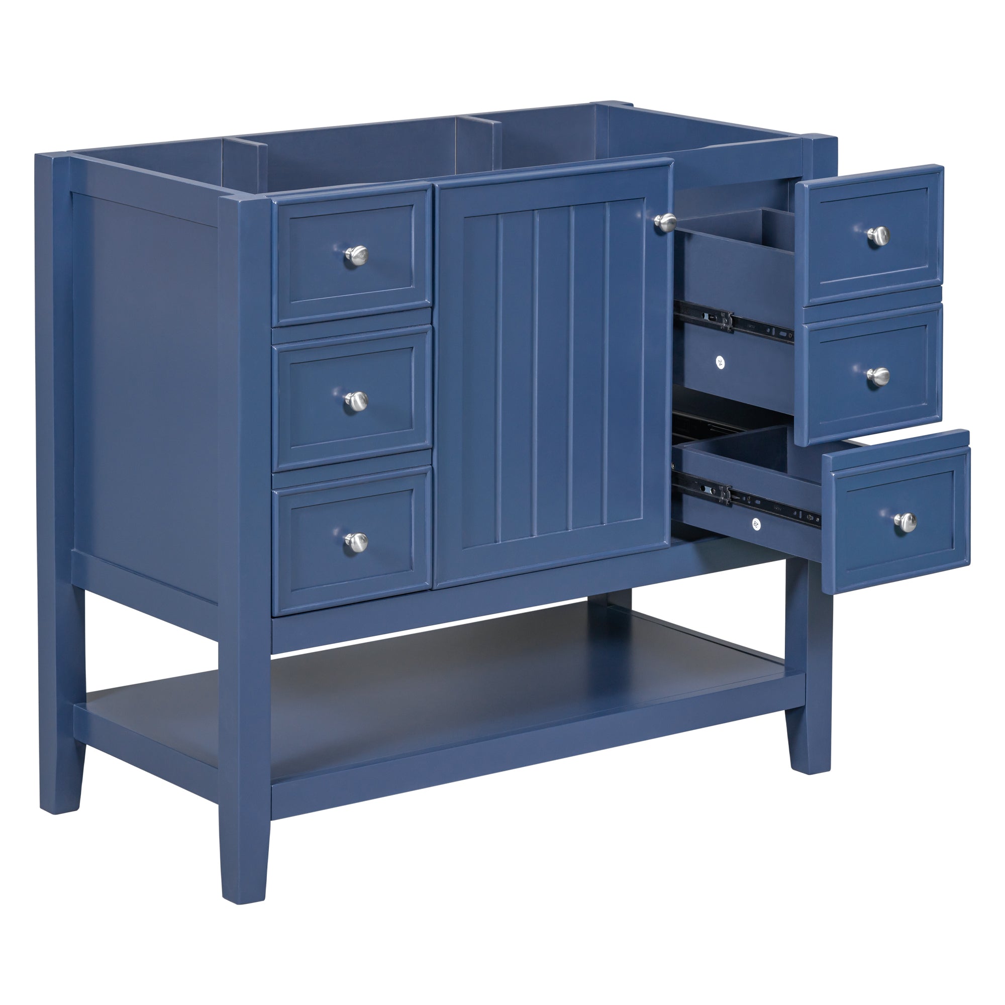 36" Bathroom Vanity without Sink, Cabinet Base Only, One Cabinet and three Drawers, Blue