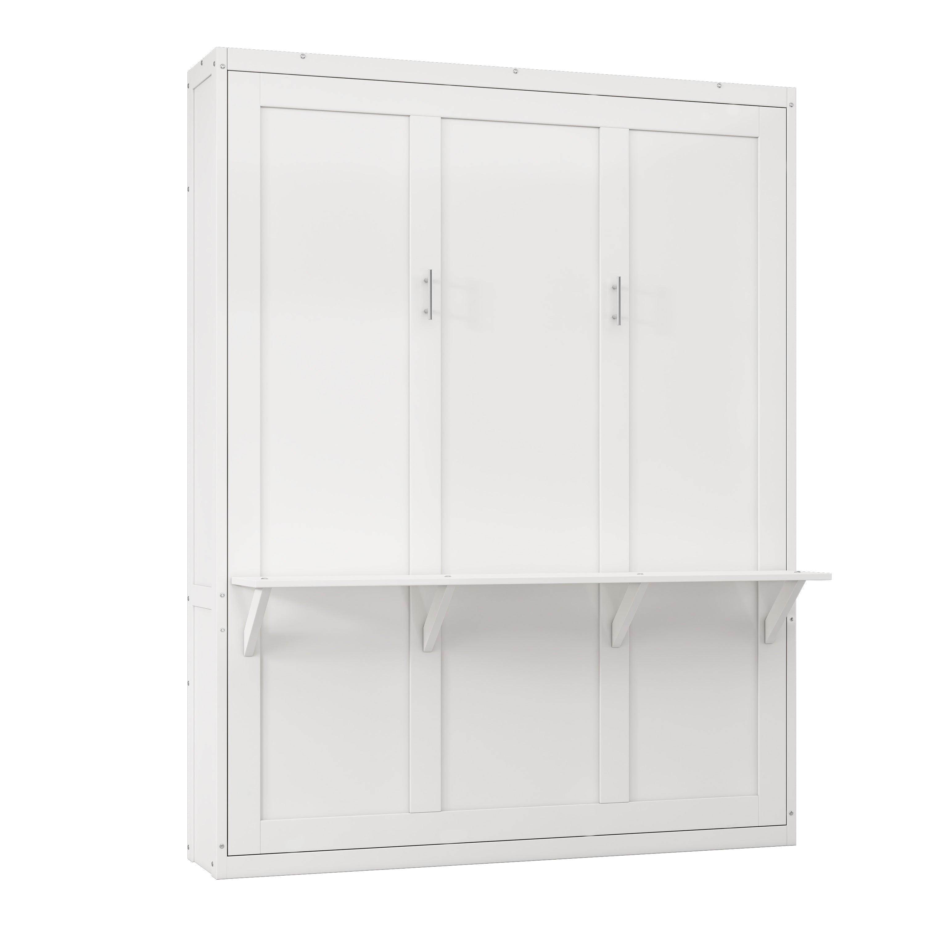 Queen Size Murphy Bed with 1 Side Cabinet Storage Shelf, 68-inch Cabinet Bed Folding Wall Bed with Desk Combo Perfect for Guest Room, Study, Office,White(old sku:BS300192AAC)