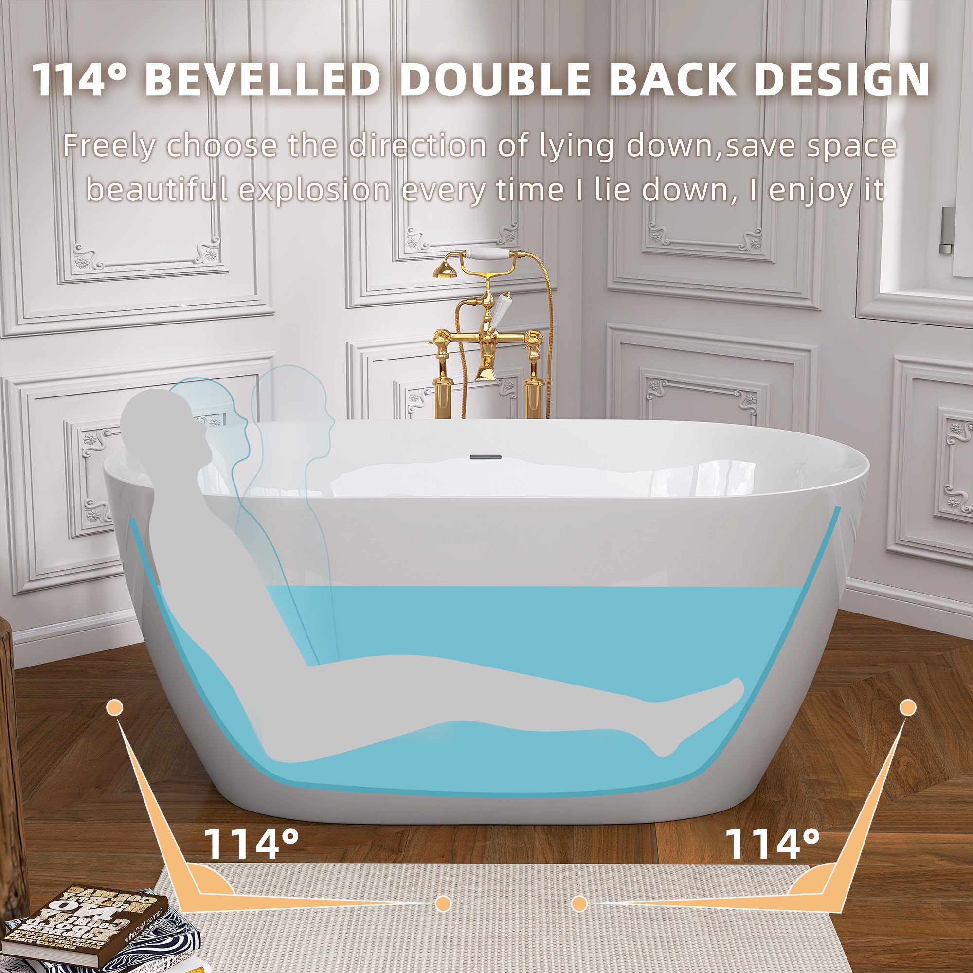 51" Acrylic Freestanding Bathtub Contemporary Soaking White Tub with Overflow and Pop-up Drain Glossy White