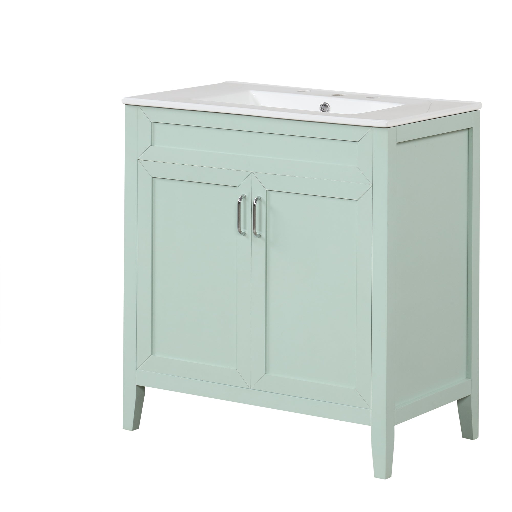 30" Bathroom Vanity with Sink, Multi-functional Bathroom Cabinet with Doors and Drawers, Solid Frame and MDF Board, Green