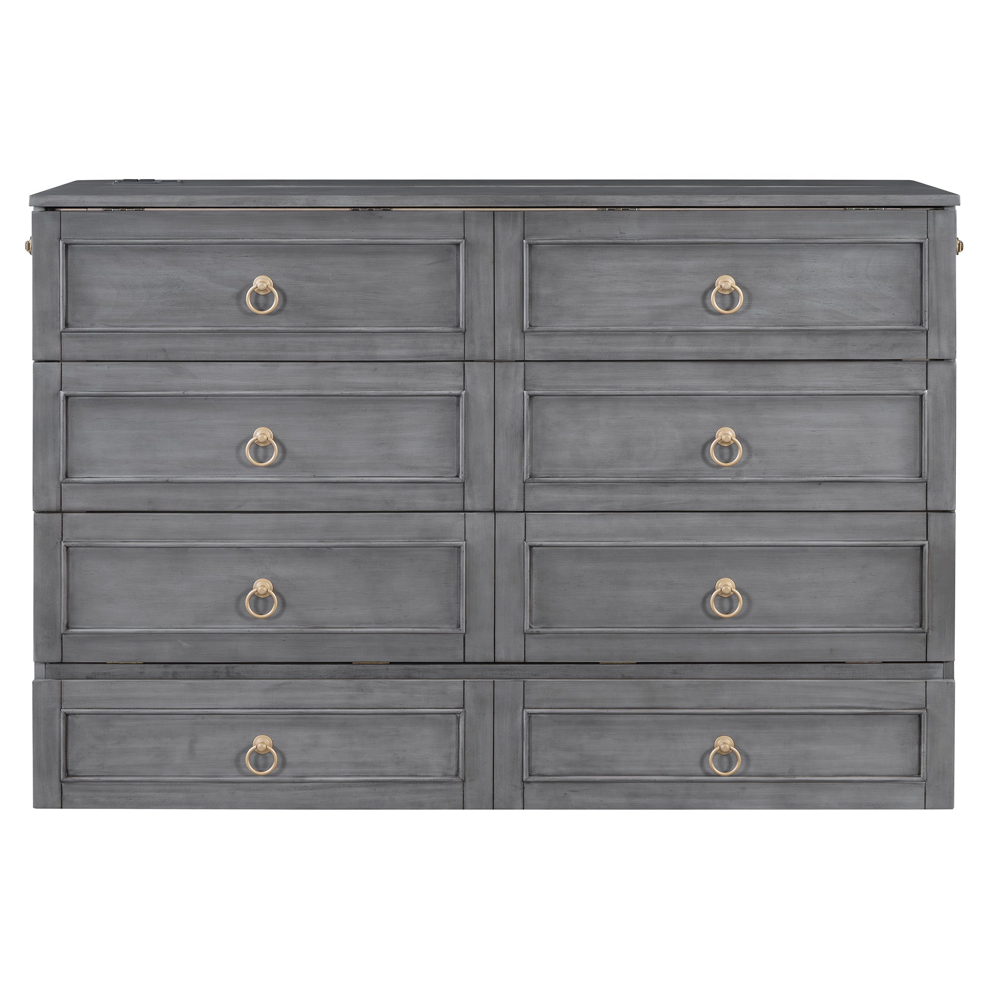 Queen Murphy Bed with Large Drawers,Gray