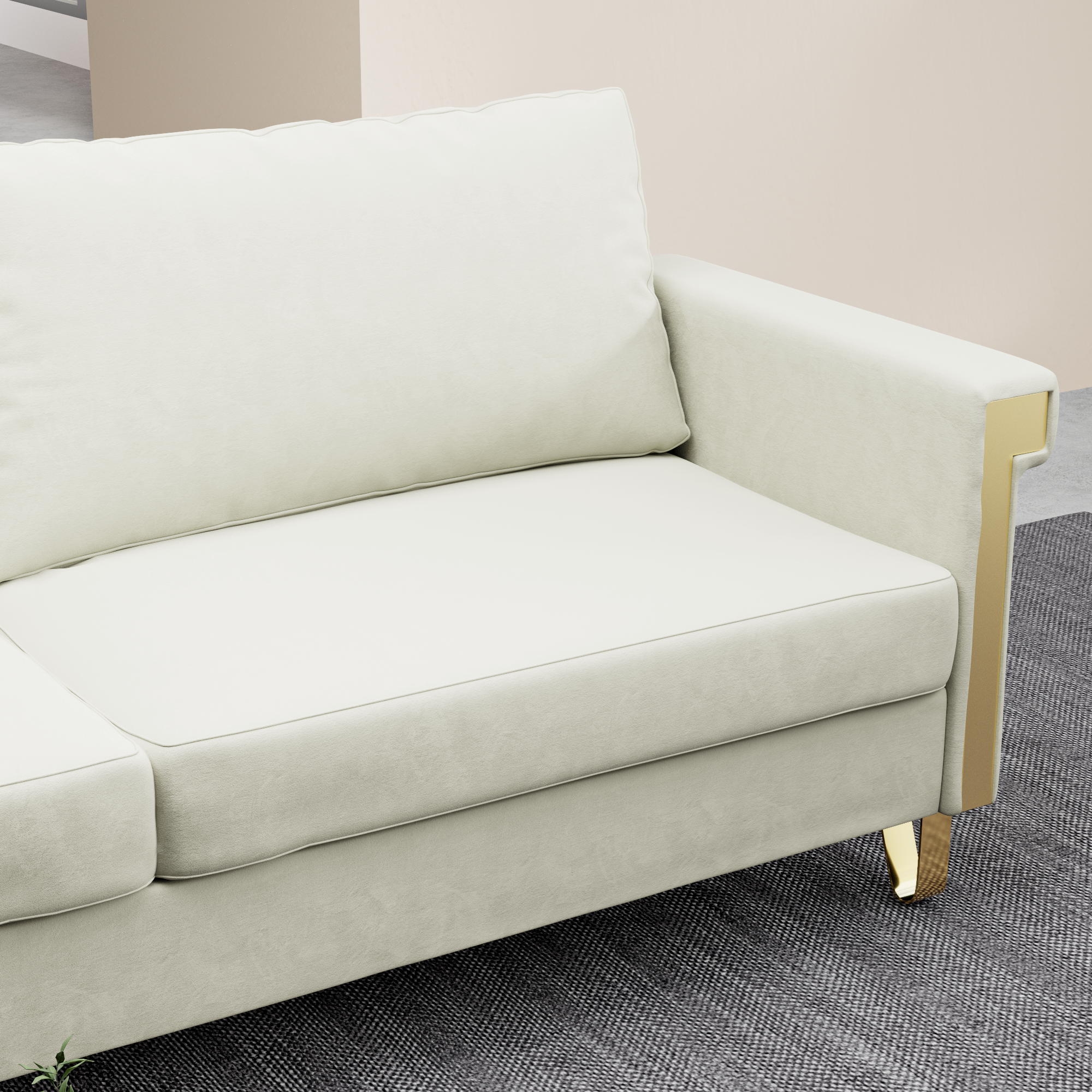 2.5 Seat Velvet Sofa Upholstery with  Ideal Mid-Century Modern Living Room Furniture CREAM WHITE COUCH