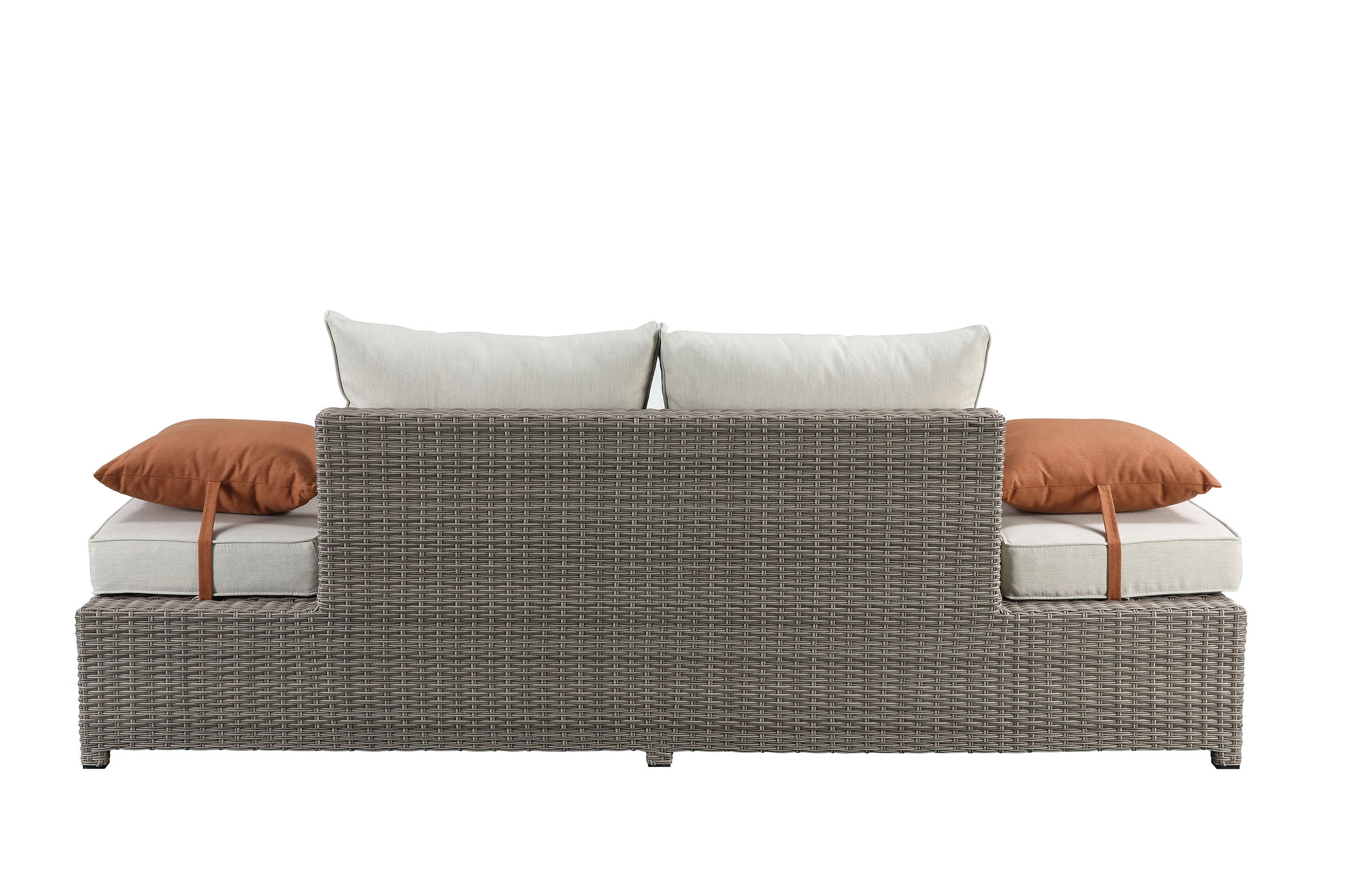 Salena Beige Fabric & Gray All-Weather Wicker Patio Sofa & Ottoman with 2 Toss Pillows