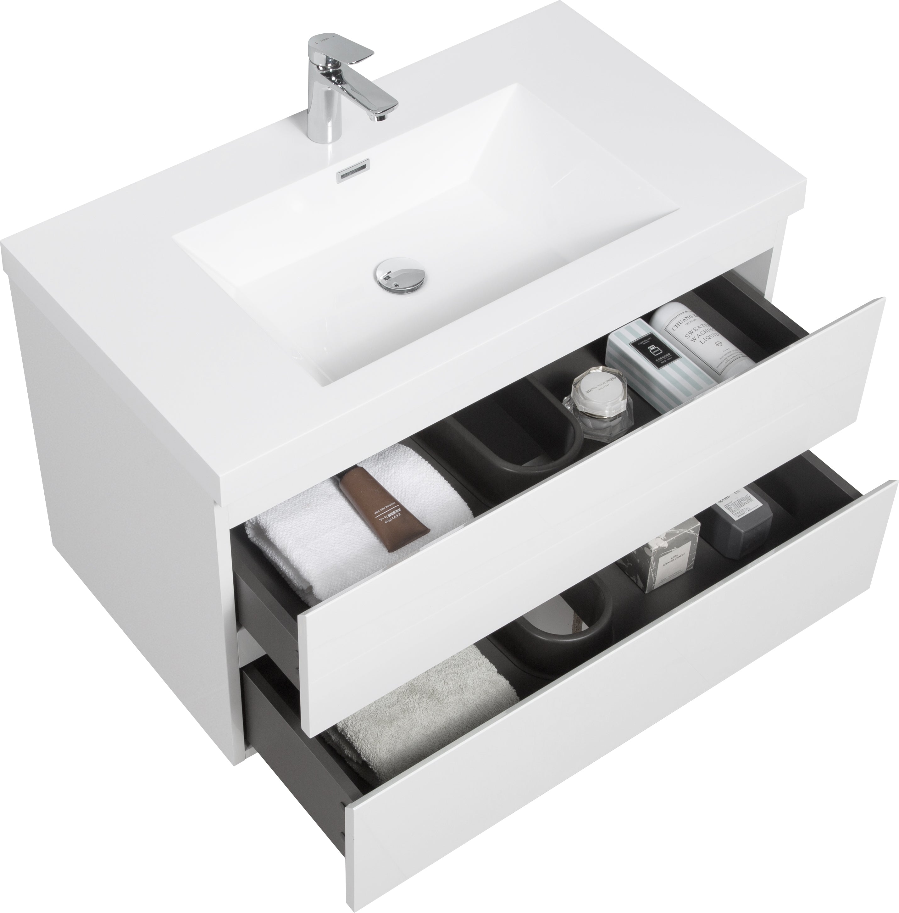 36" Floating Bathroom Vanity with Sink, Modern Wall-Mounted Bathroom Storage Vanity Cabinet with Resin Top Basin and Soft Close Drawers, Glossy White 24V11-36GW