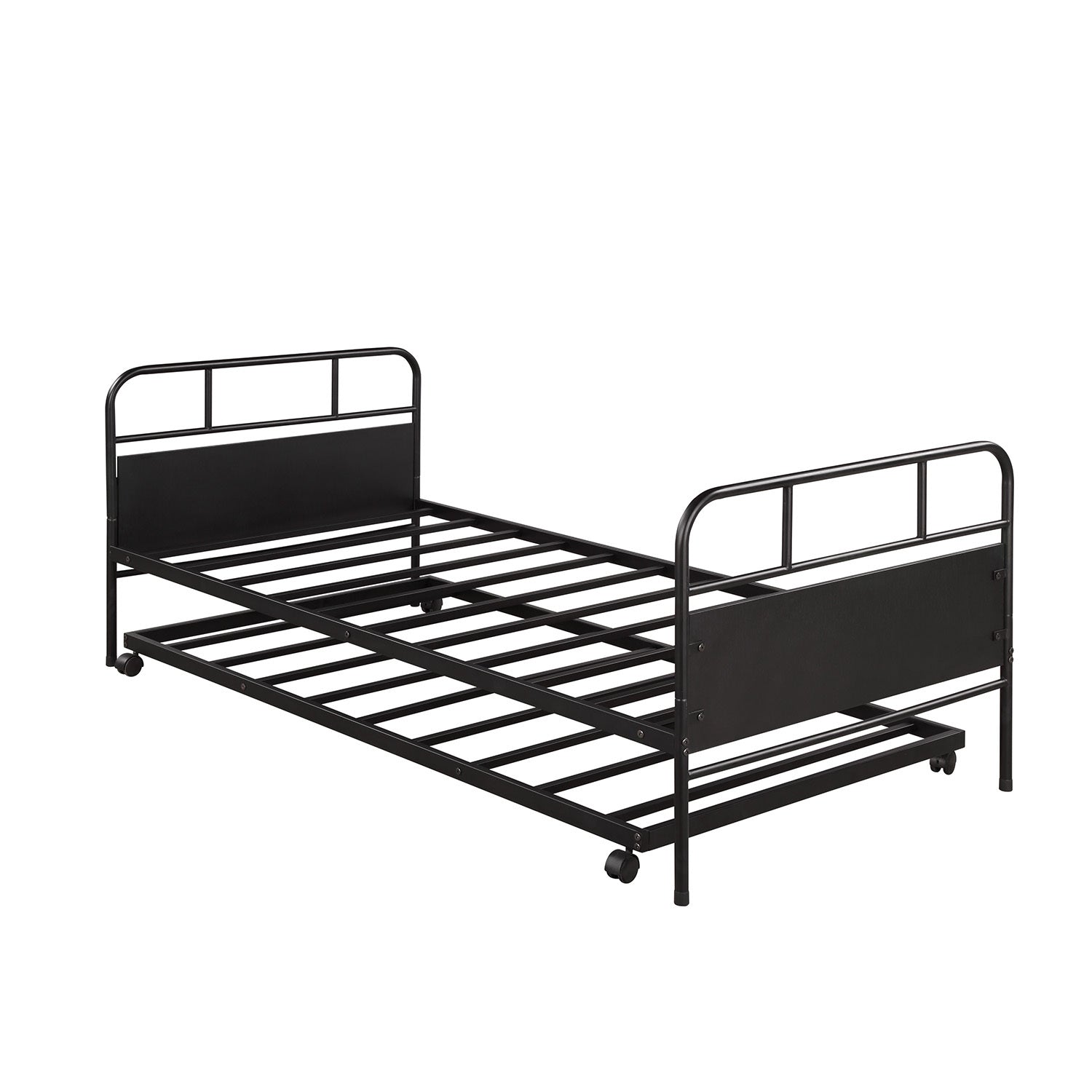 [Not allowed to sell to Walmart]Metal Daybed Platform Bed Frame with Trundle Built-in Casters, Twin Size