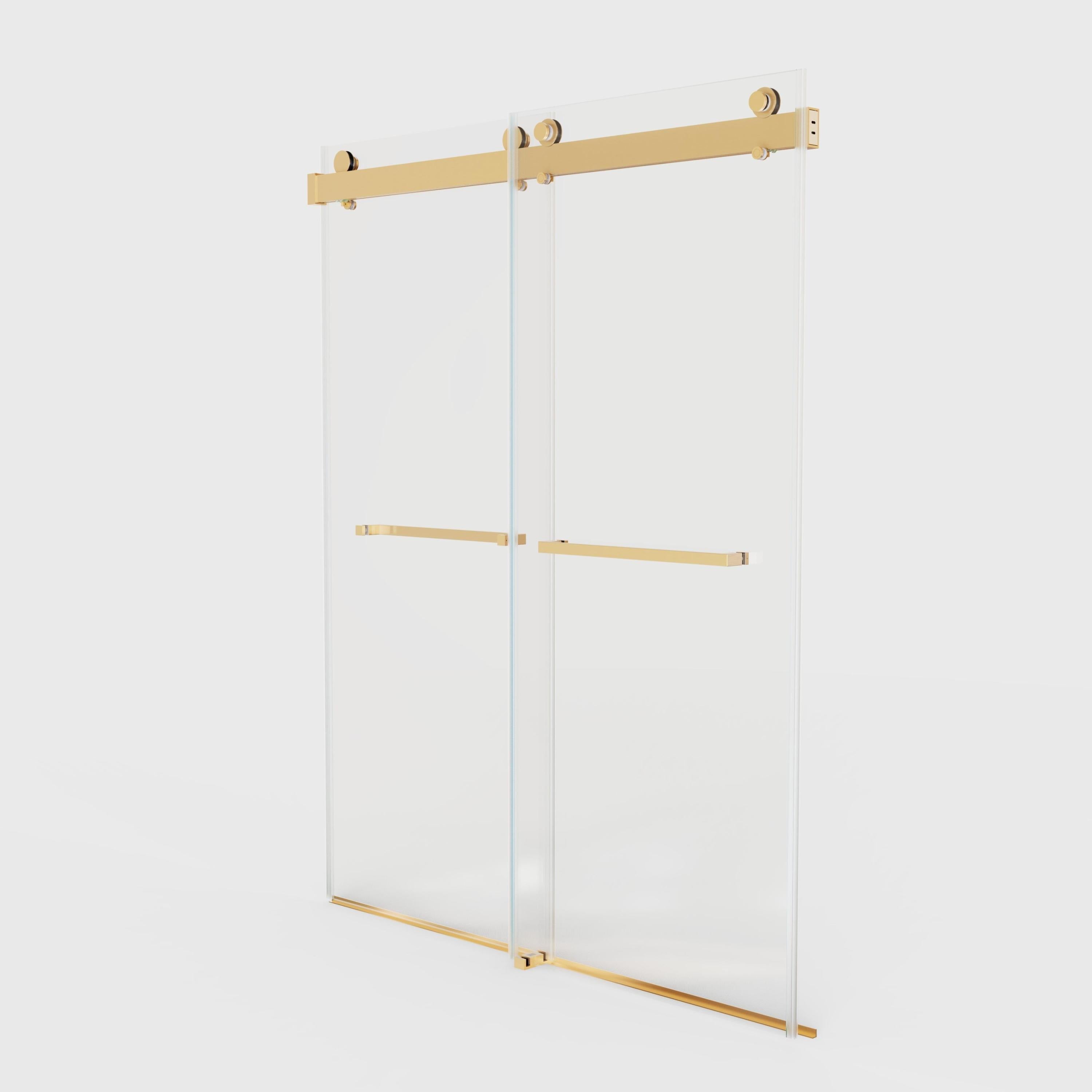 56-60" W x 76" H  Frameless Double Sliding Soft-Close Shower Door in Brushed Gold,3/8 inches (10mm) Thick SGCC Tempered Glass  Door