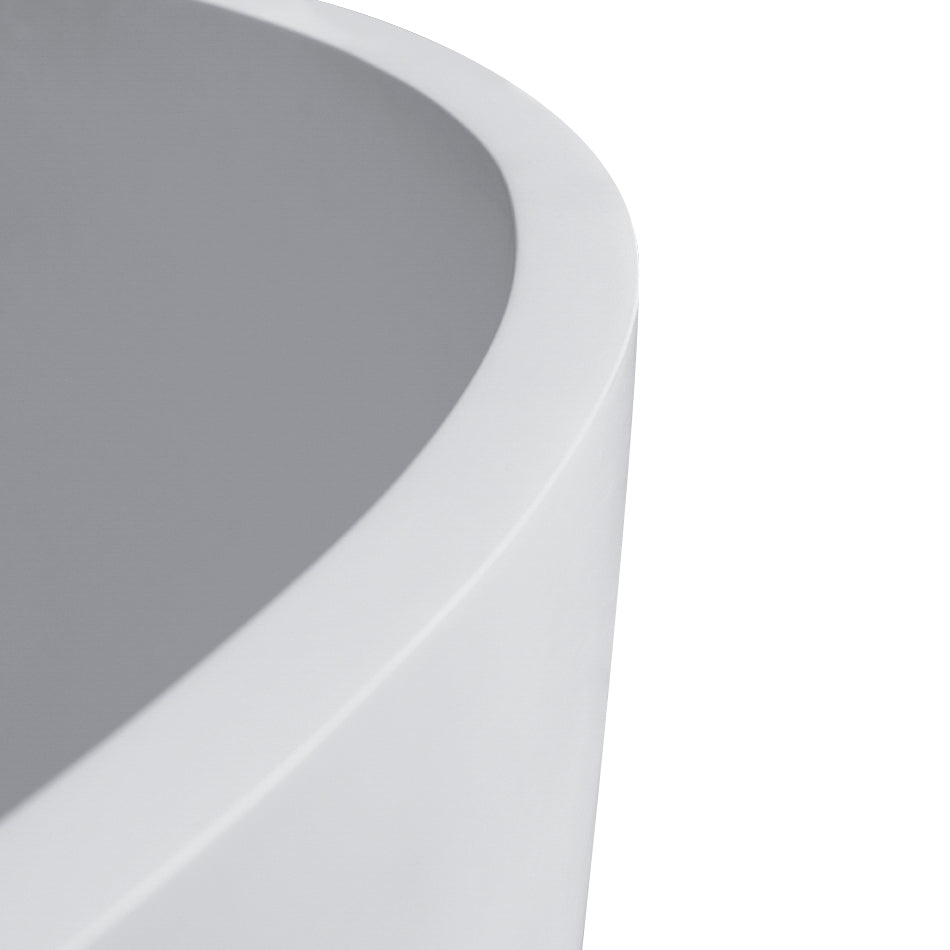 67"L x 33.5"W x 20"H Solid Surface Freestanding Oval Soaking Bathtub in Matte White with Drain