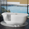 67 Inch Rectangular Acrylic Freestanding Flatbottom Double Ended Soaking Bathtub in White with Drain and Overflow