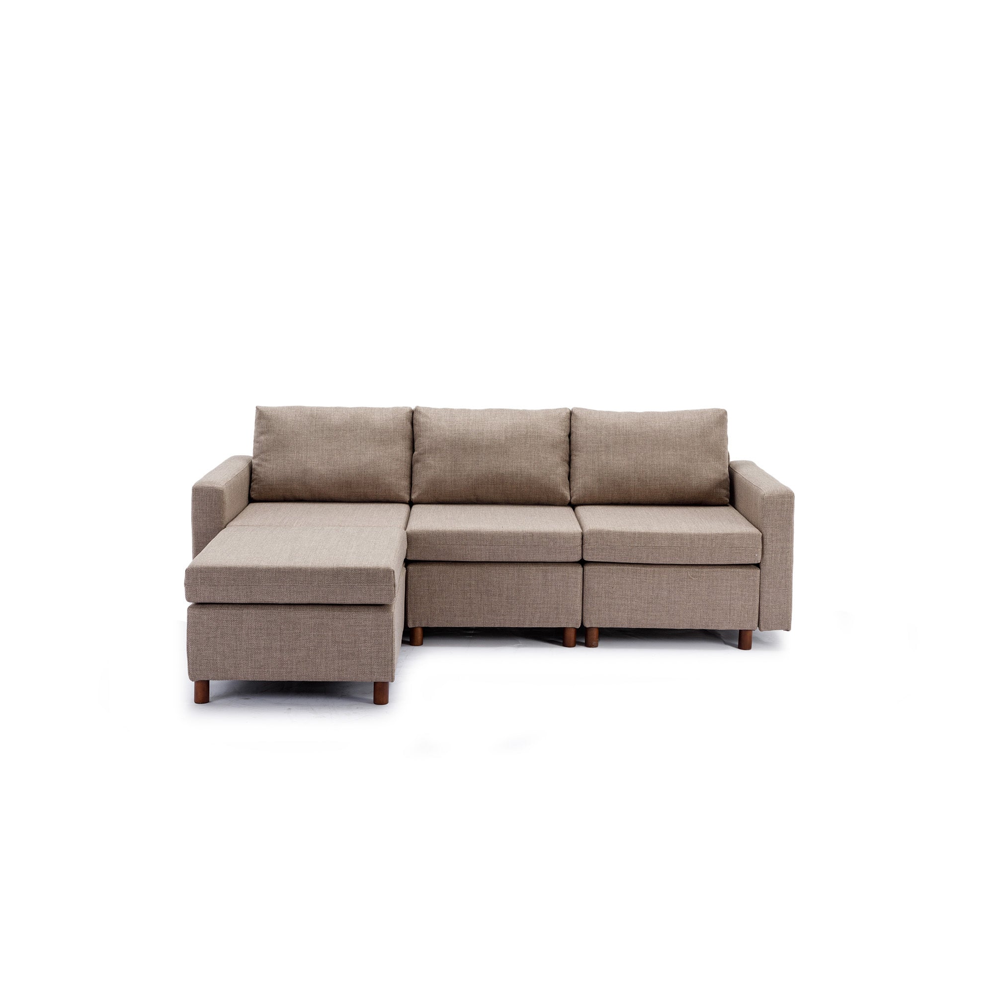 3 Seat Module Sectional Sofa Couch With 1 Ottoman for living room,Seat Cushion and Back Cushion Non-Removable and Non-Washable,Brown