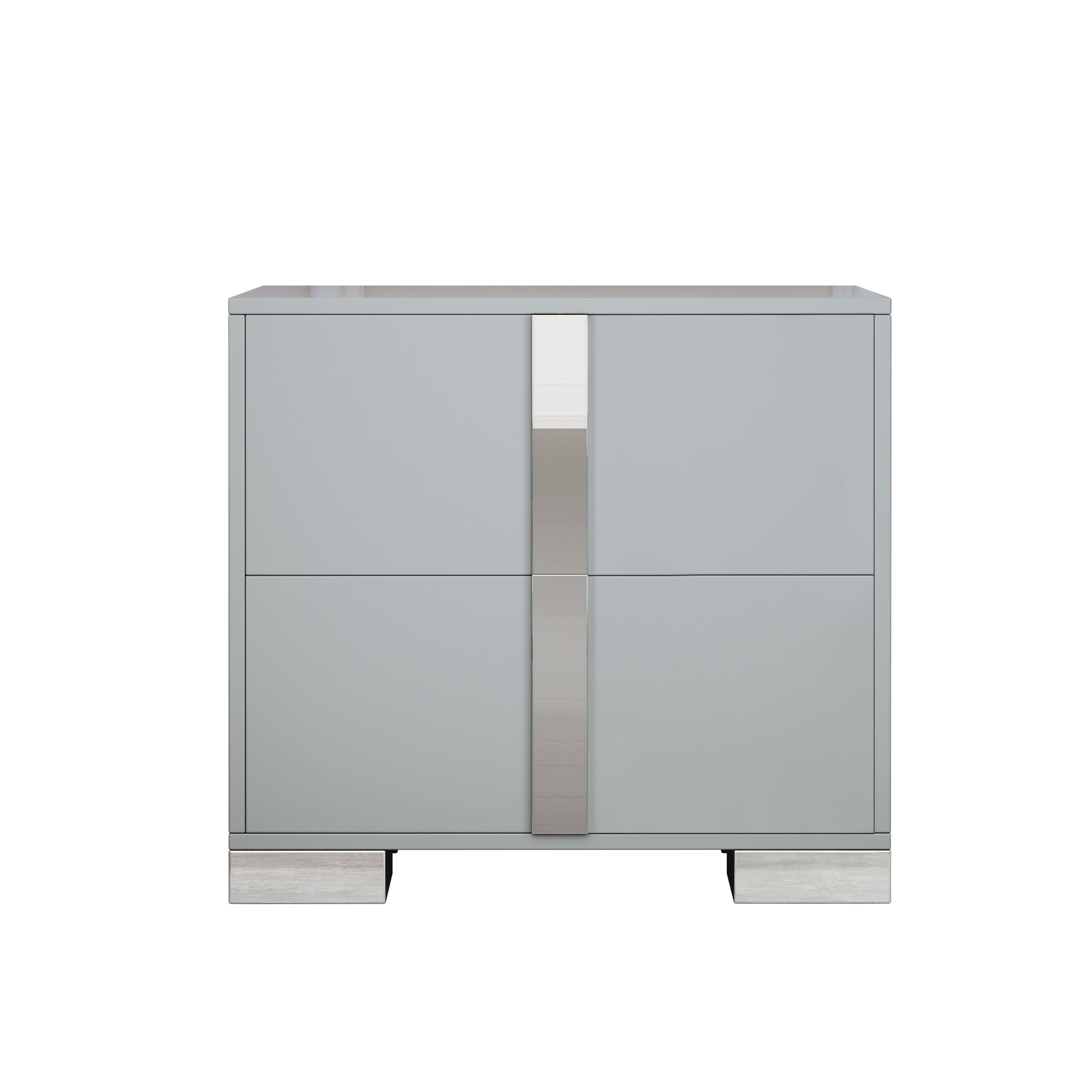 Mirrored gray nightstand with metal legs, side profile