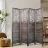 4 Panel Room Dividers, 6FT Carved Wood Room Divider Partition Room Dividers Wall Wooden Carved Folding Privacy Screens Foldable Panel Wall Divider for Office Restaurant, Rustic Brown