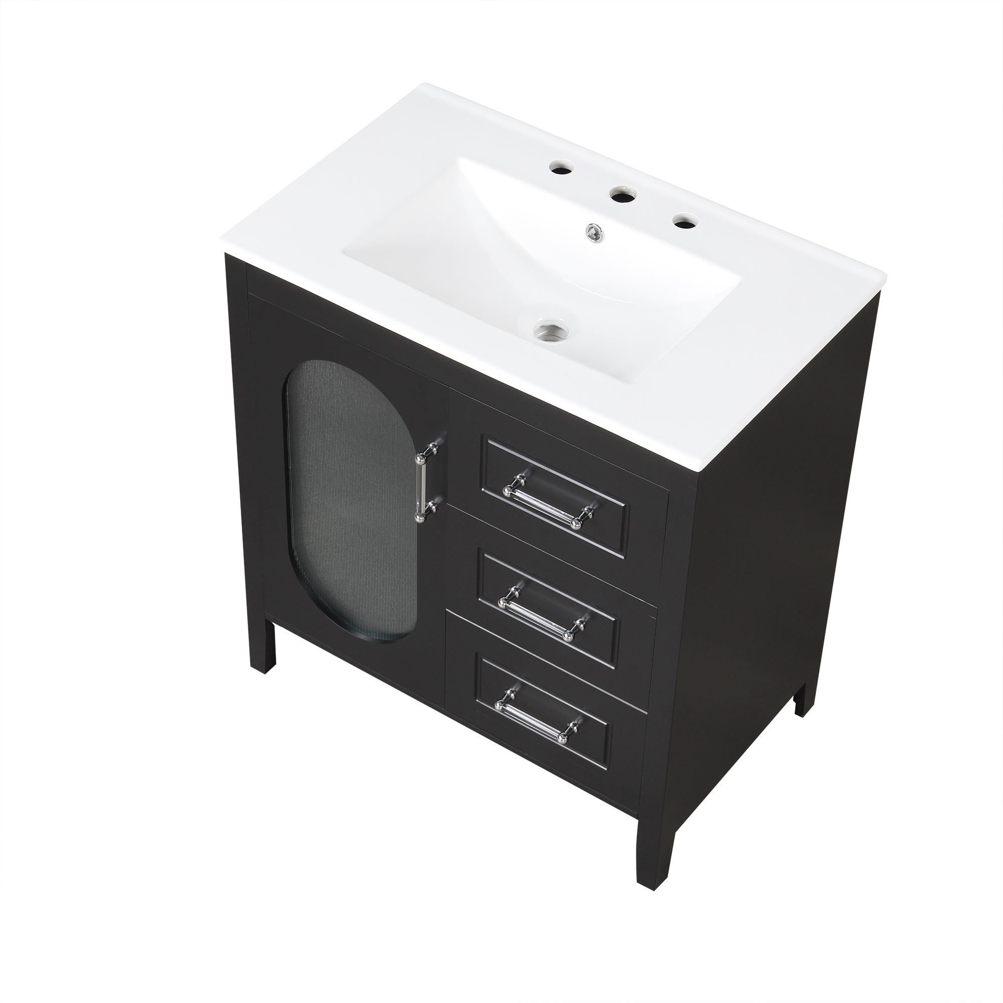 30" Bathroom Vanity with Sink, Bathroom Vanity Cabinet with Two Drawers and Door, Adjustable Shelf, Solid Wood and MDF, Black