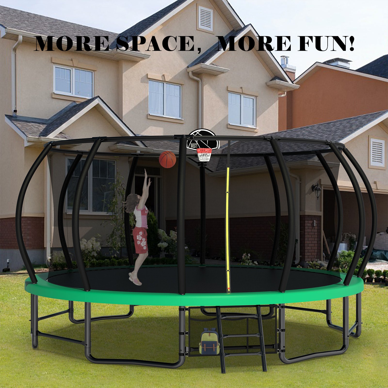 16FT Outdoor Trampoline for Kids and Adults, Pumpkin Trampolines with Curved Poles,Heavy Duty Trampoline Anti-Rust Coating ASTM Approval