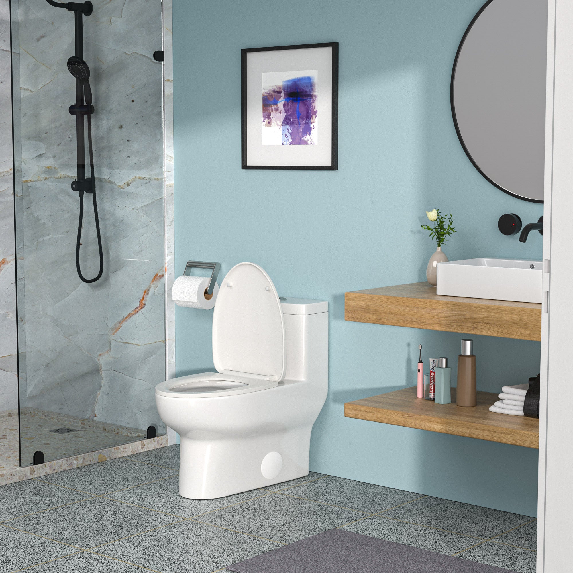 Ceramic One Piece Toilet,Dual Flush with Soft Clsoing Seat