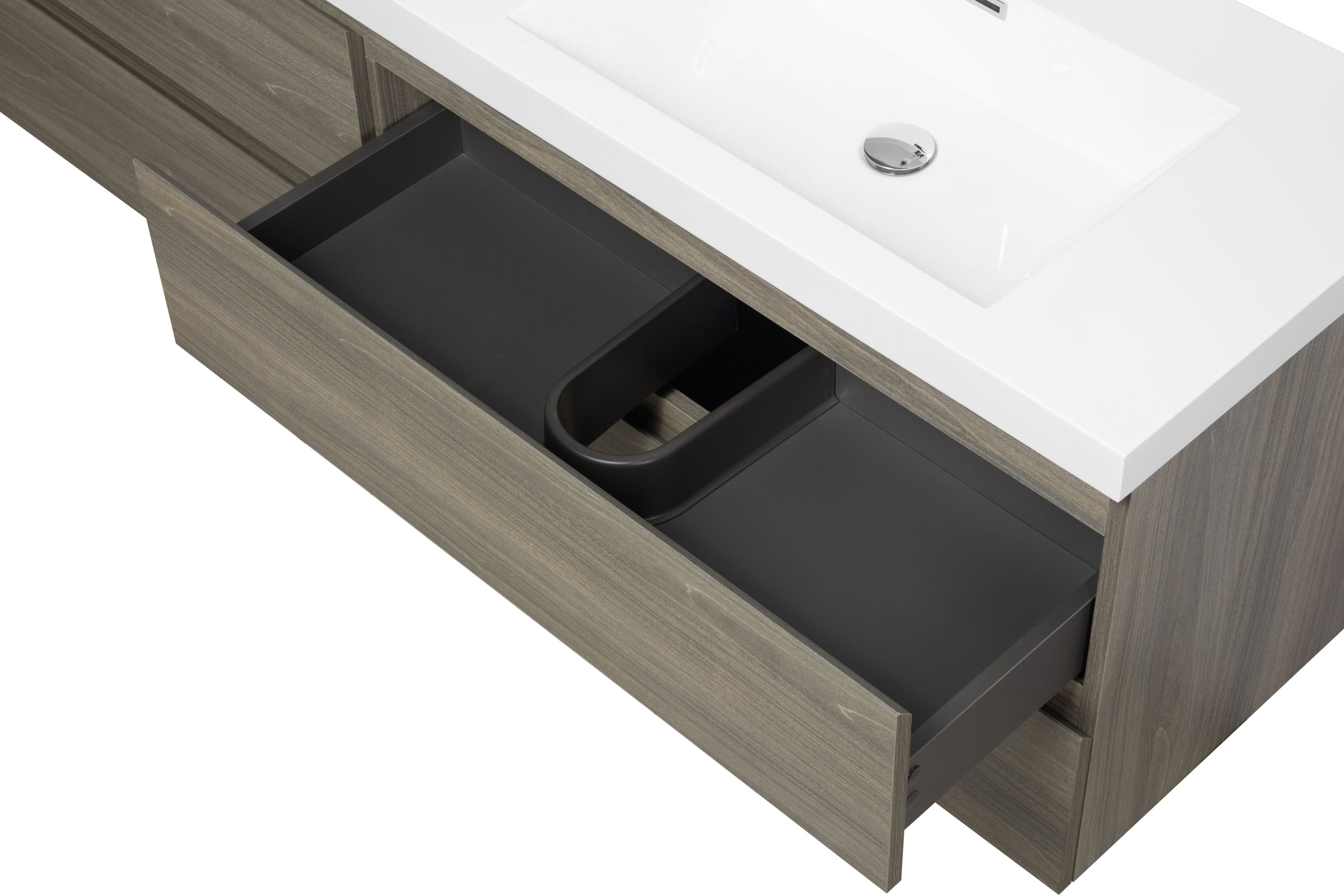 72" Floating Bathroom Vanity with Sink, Modern Wall-Mounted Bathroom Storage Vanity Cabinet with Two Resin Top Basin and Four Soft Close Drawers, Ash Grey 24V11-72AG