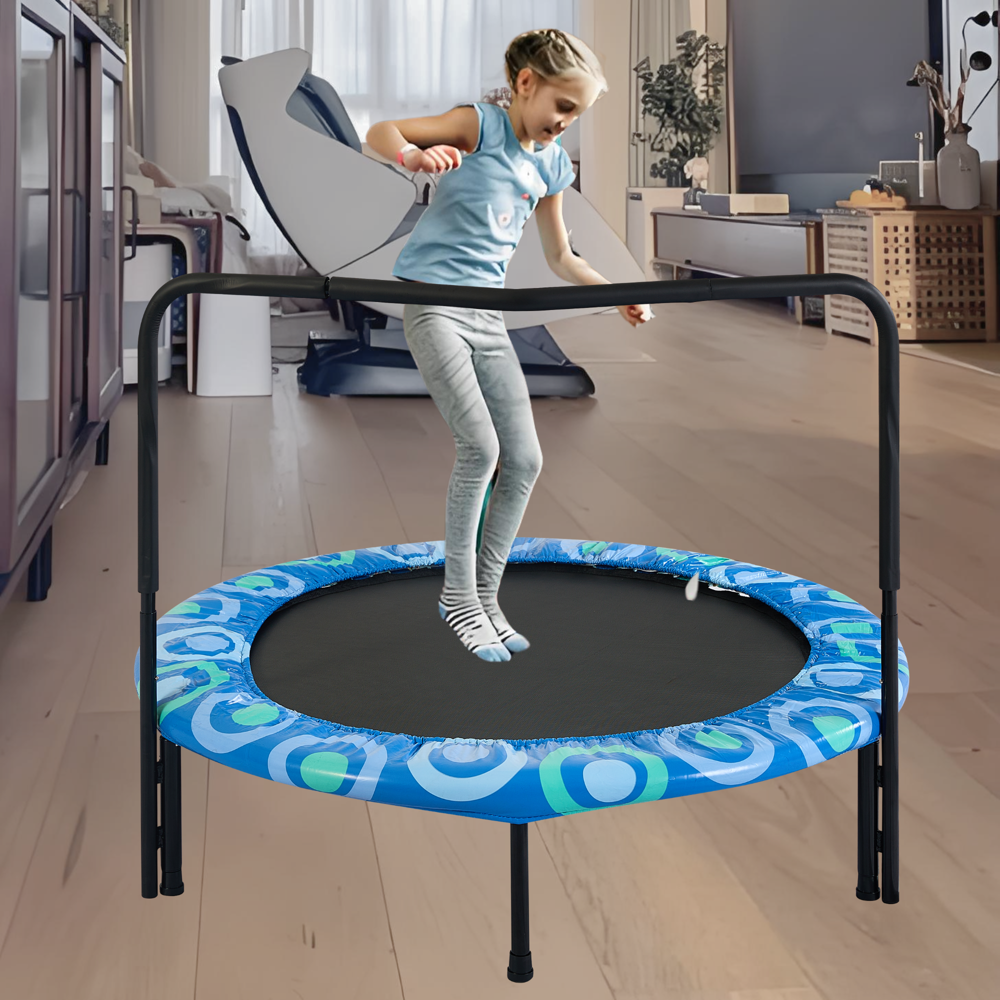 XTP002 Assembled children's trampoline happy expression outdoor and indoor  for kids age 3 - 7