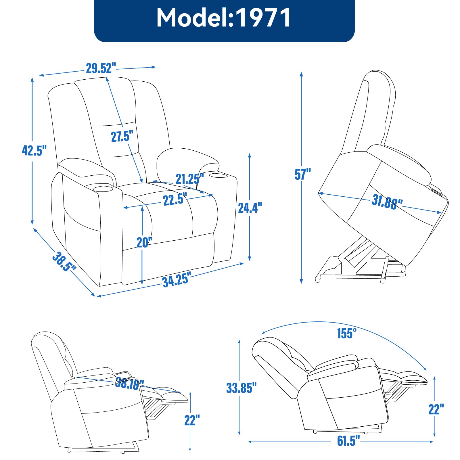 EMON'S Large Power Lift Recliner Chair with Massage and Heat for Elderly, Overstuffed Wide Recliners, Heavy Duty Motion Mechanism with USB and Type C Ports, 2 Steel Cup Holders, Brown