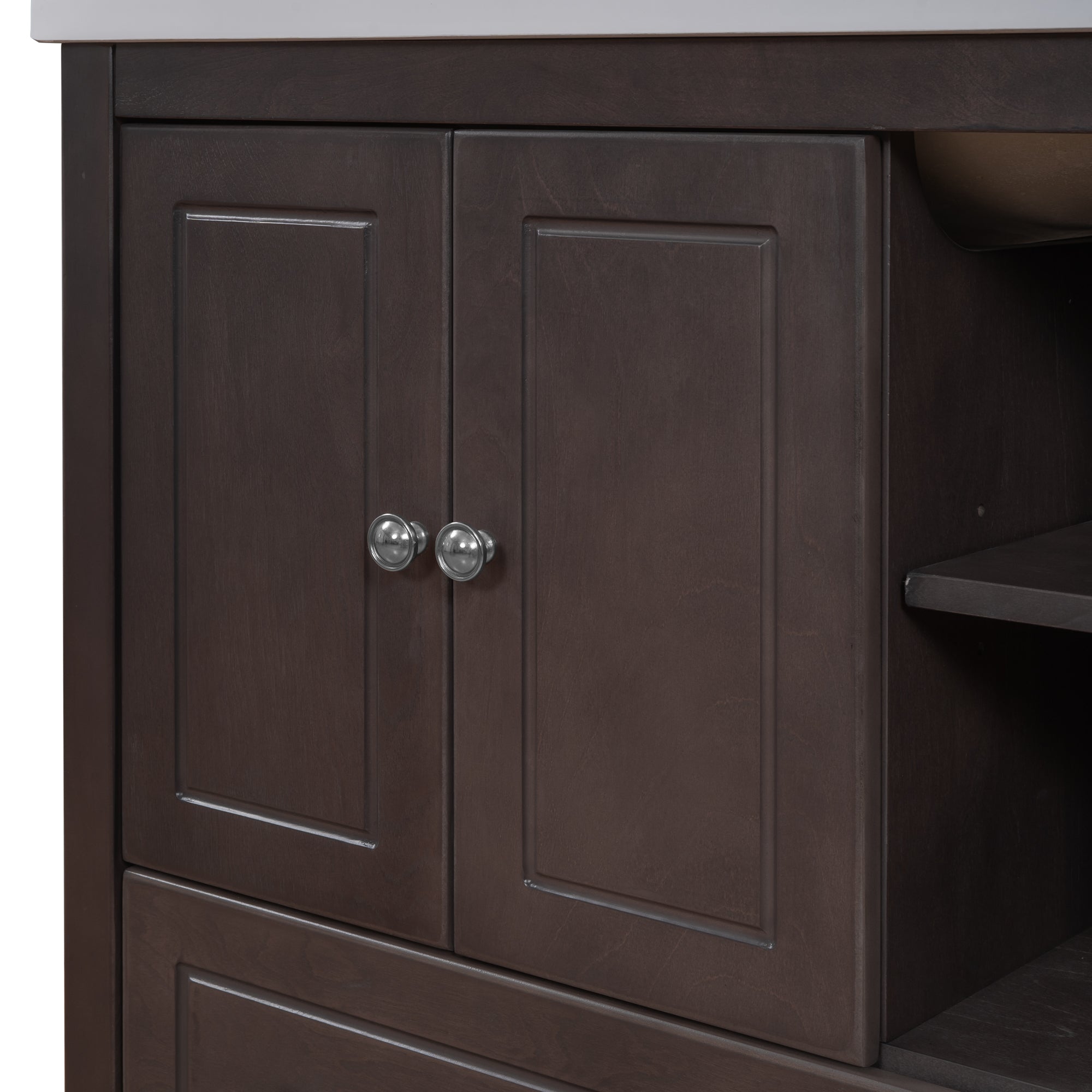 30" Bathroom Vanity Base Only, Solid Wood Frame, Bathroom Storage Cabinet with Doors and Drawers, Brown